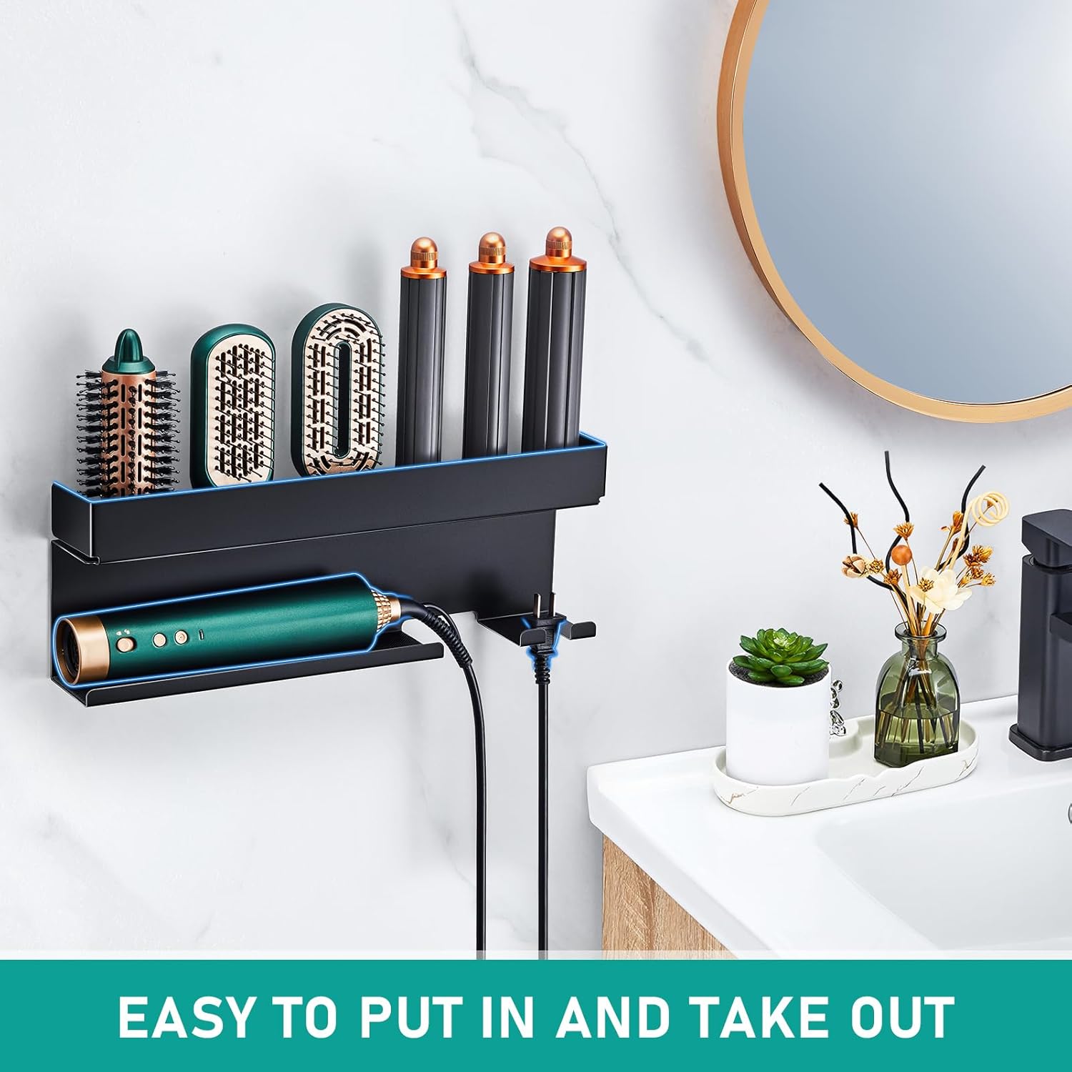 Bathroom Vanity Hair Dryer and Curling Iron Wall Mount Organizer Holder - Image 7