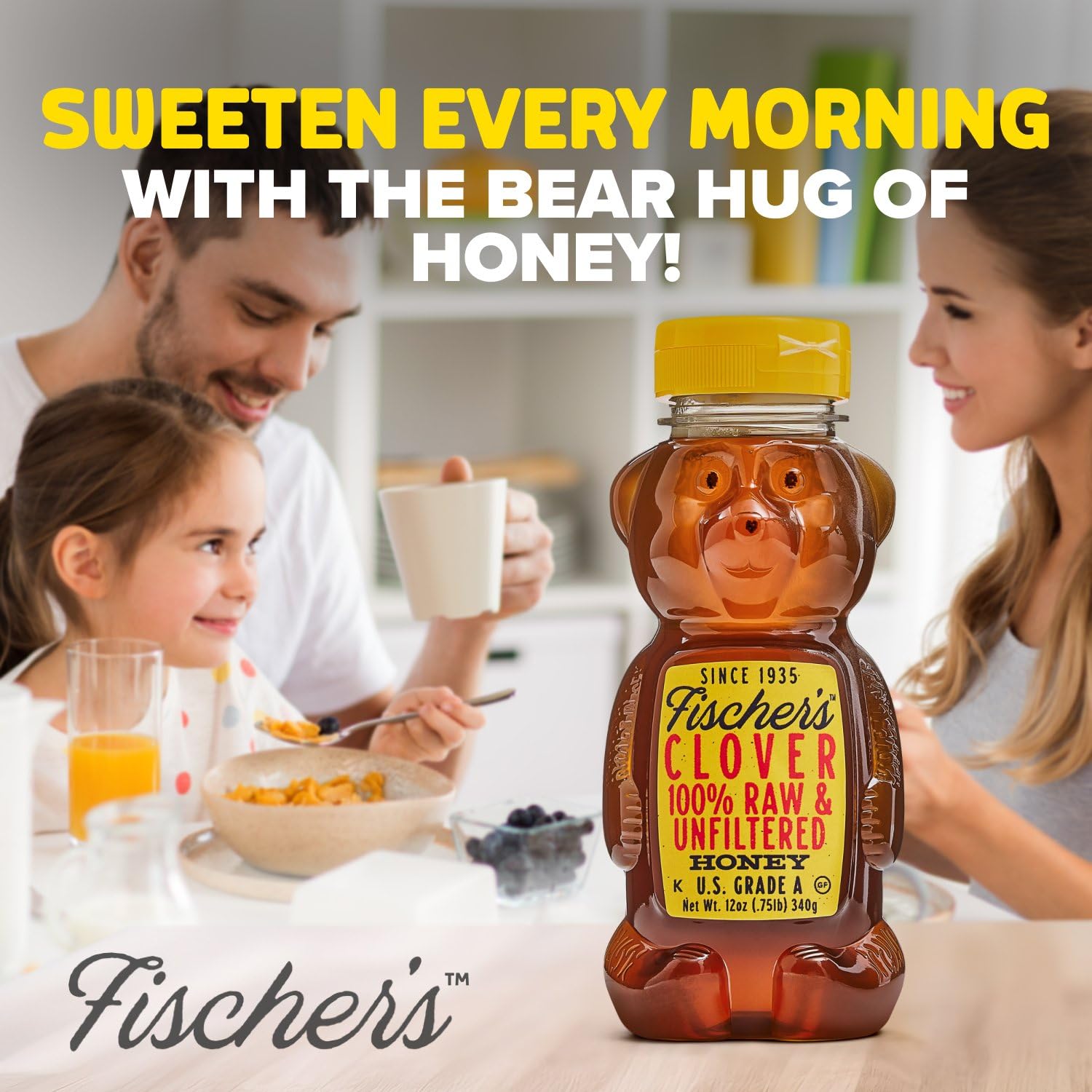 Fischer's 12 Oz 100% Pure Raw Unfiltered Clover Honey Squeezable Bear Bottle - Image 7