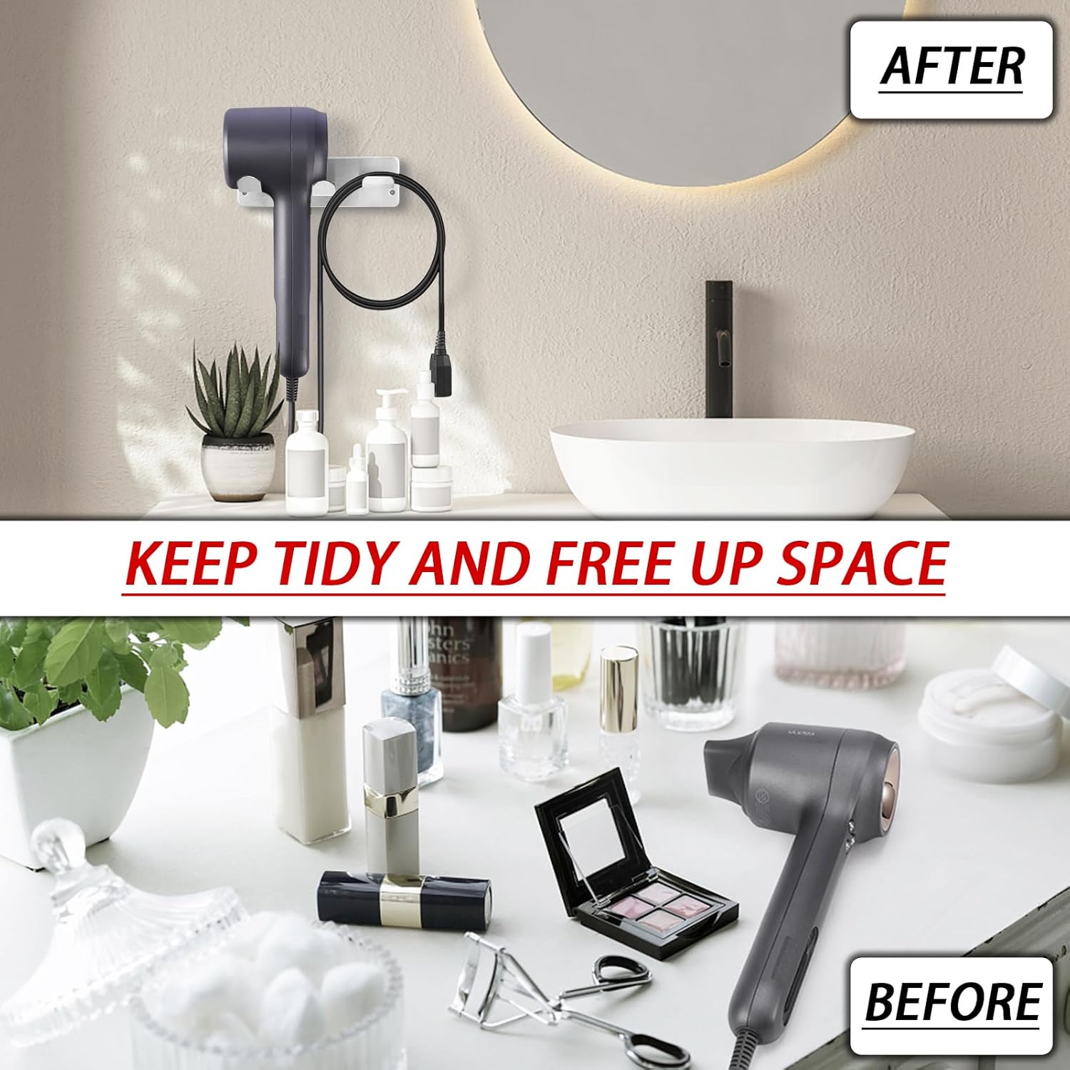 Silver 304 Stainless Steel Wall Mounted Hair Dryer Holder Rack for All Dryers - Image 7