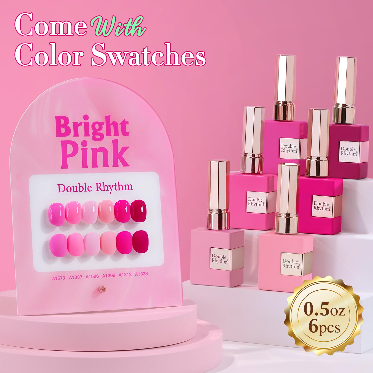 Double Rhythm 6 Pcs 15 ML Gel Polish Set - Bright Neon Pink & Purple for Nail Art - Image 2