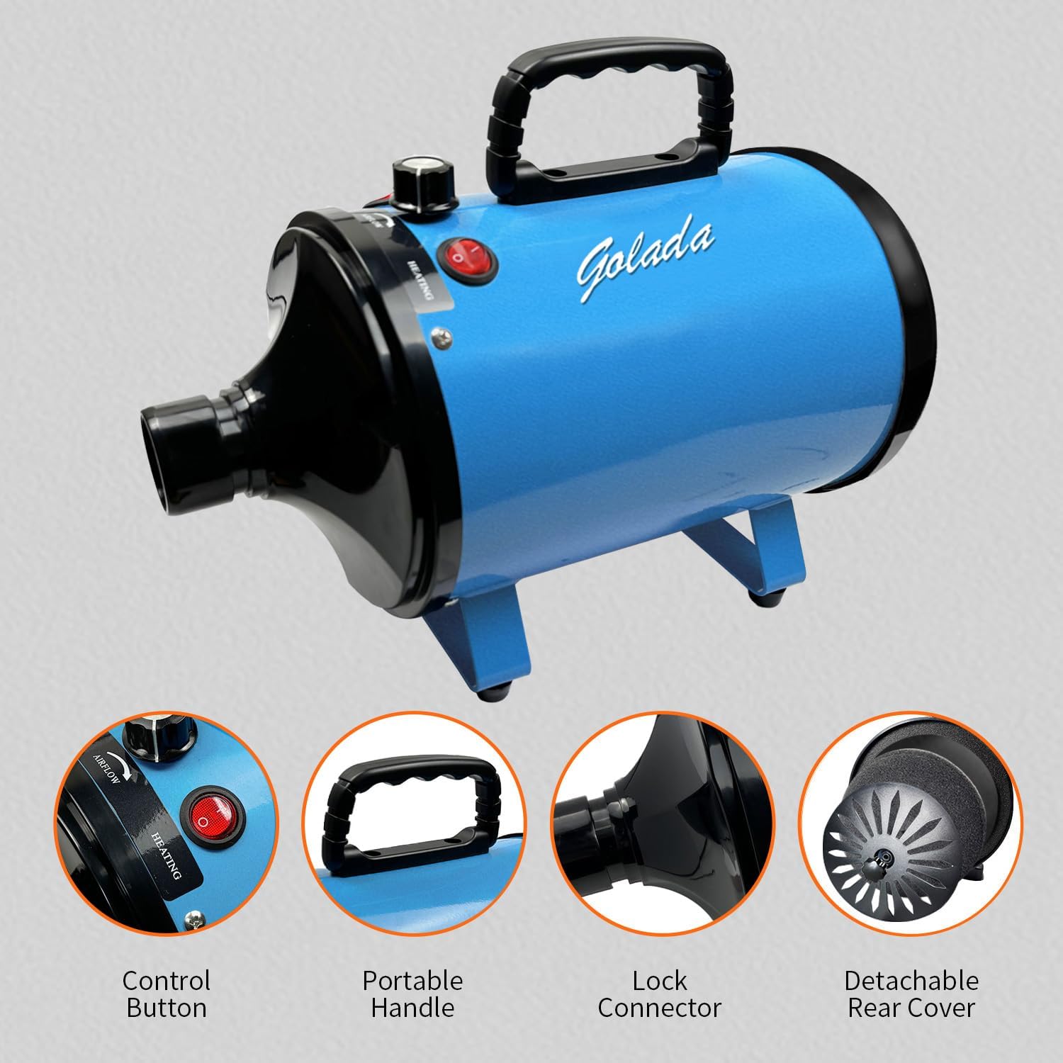 Professional High-Velocity Dog Grooming Dryer 2000W Adjustable Speed & Temperature with 4 Nozzles - Image 3