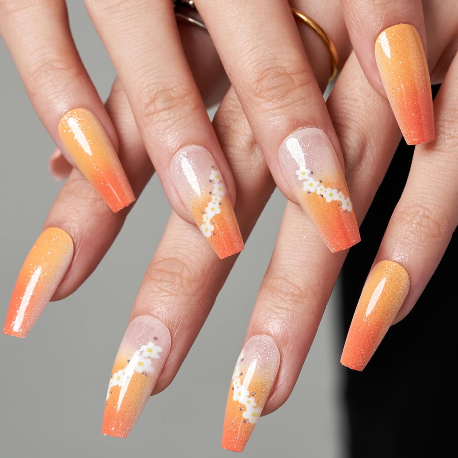 GLAMERMAID Long Ombre Orange Coffin Press on Nails 24 Pcs Reusable with Adhesive Tabs - Image 5