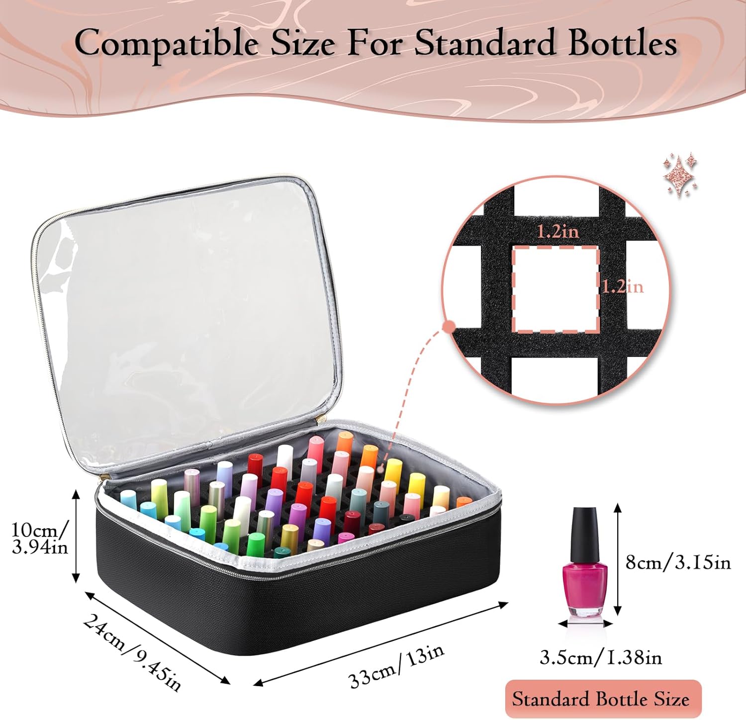 YOREPEK Extra Large Nail Polish Organizer Case for 96 to 100 Bottles with 2 Pouches - Image 4