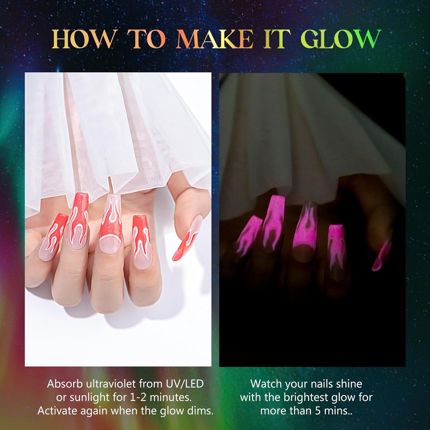 Mizhse 6-Color Glow in Dark Gel Nail Polish Set with Magnet Stick for Spring Summer Manicure - Image 4