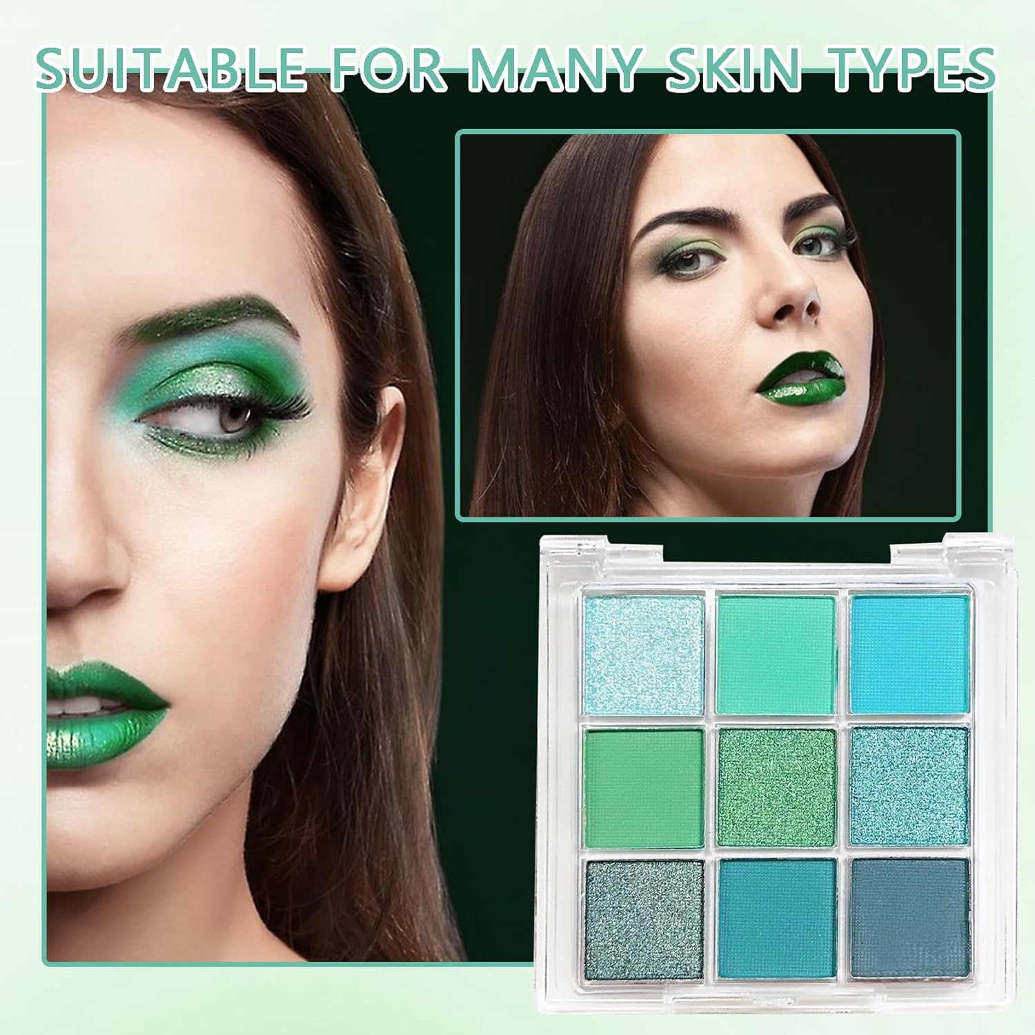 9 Color Matte Green Glitter Eyeshadow Palette Waterproof Highly Pigmented 12g - Image 7