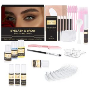 Eyebrow Tint and Lamination Kit, SCUNDA Lash Lift and Tint Kit, 6 IN I Professional Brow Lamination Kit with Black, Brow Colors, Instant Lash Lift Kit for Beginners, Fuller, Curling, Tinting