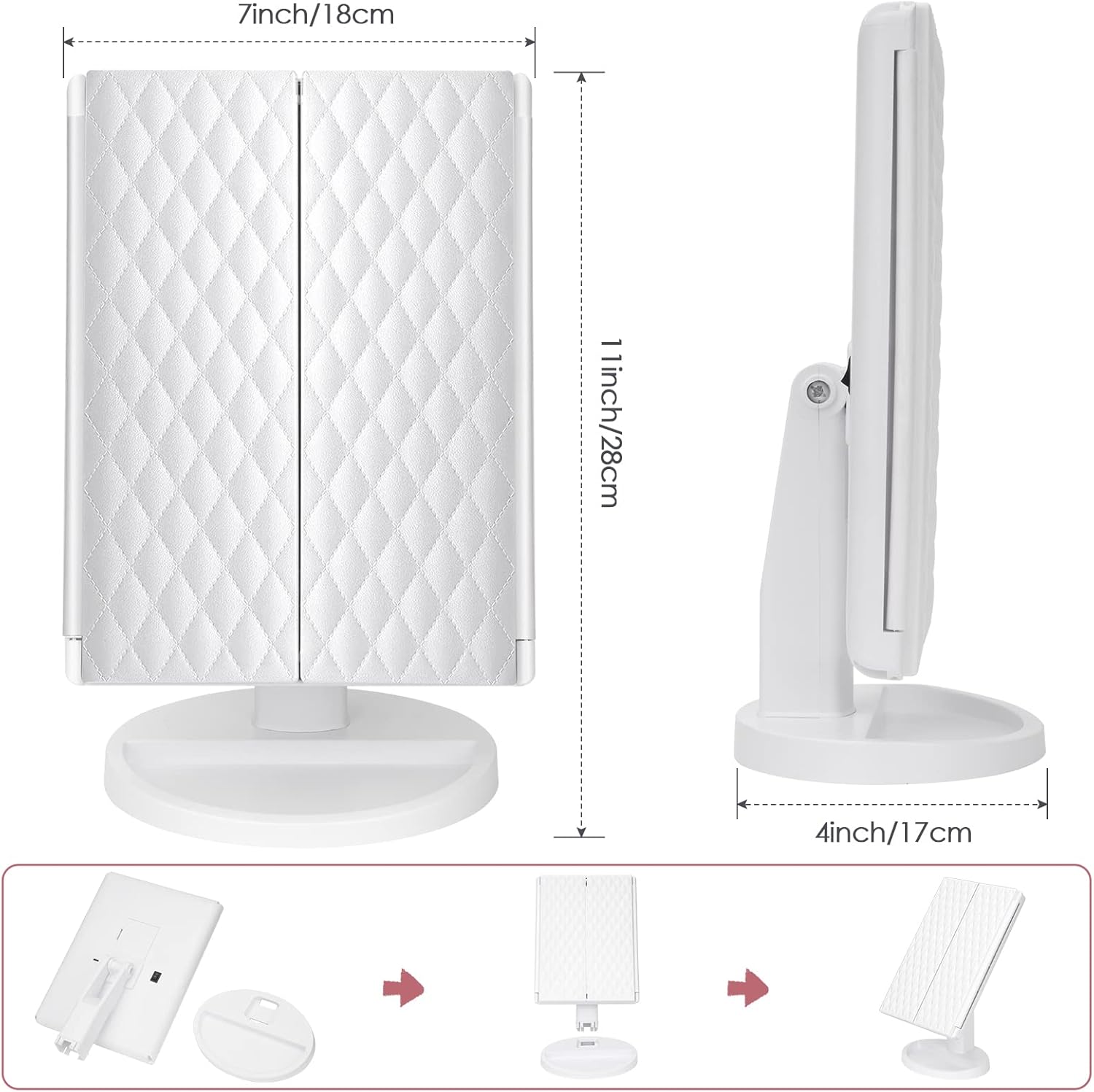 Trifold Vanity Mirror 21 LED Lights 1x 2x 3x Magnification Touch Screen - Image 6