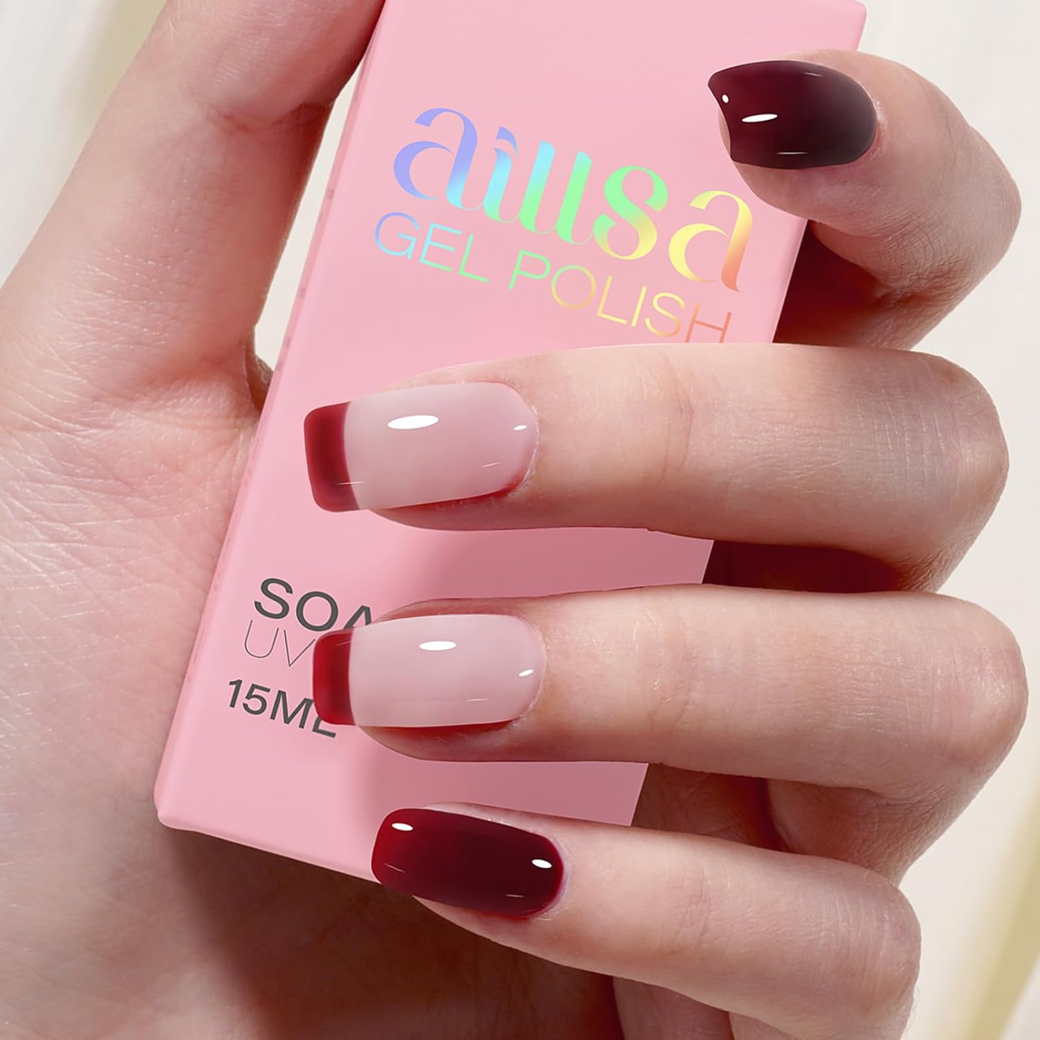 AILLSA 0.51 Oz Red Gel Nail Polish Jelly Queen Hearts Burgundy Translucent Finish - Image 2