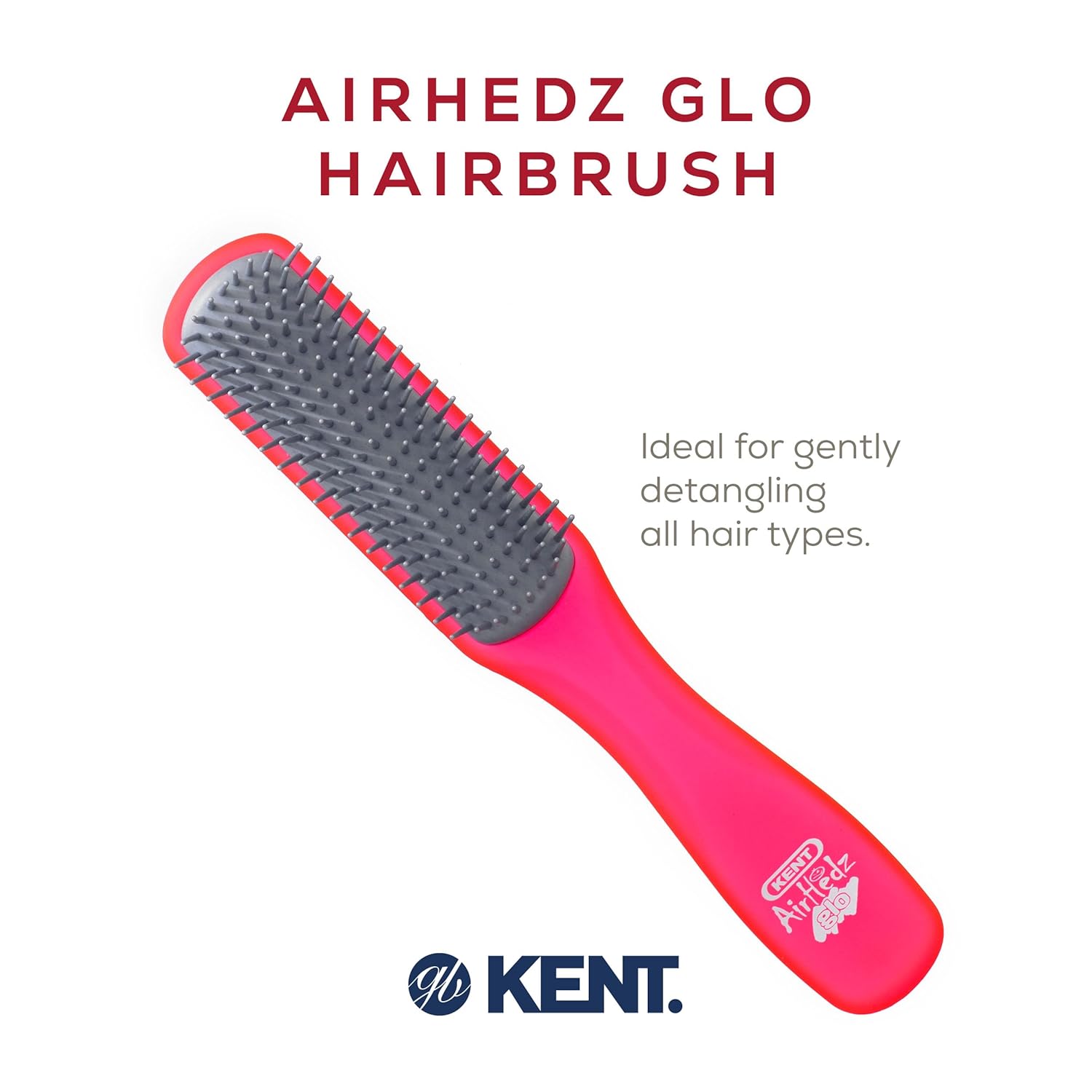 Kent Airhedz Glo Red Narrow Detangling Hair Brush Medium Long Hair - Image 3