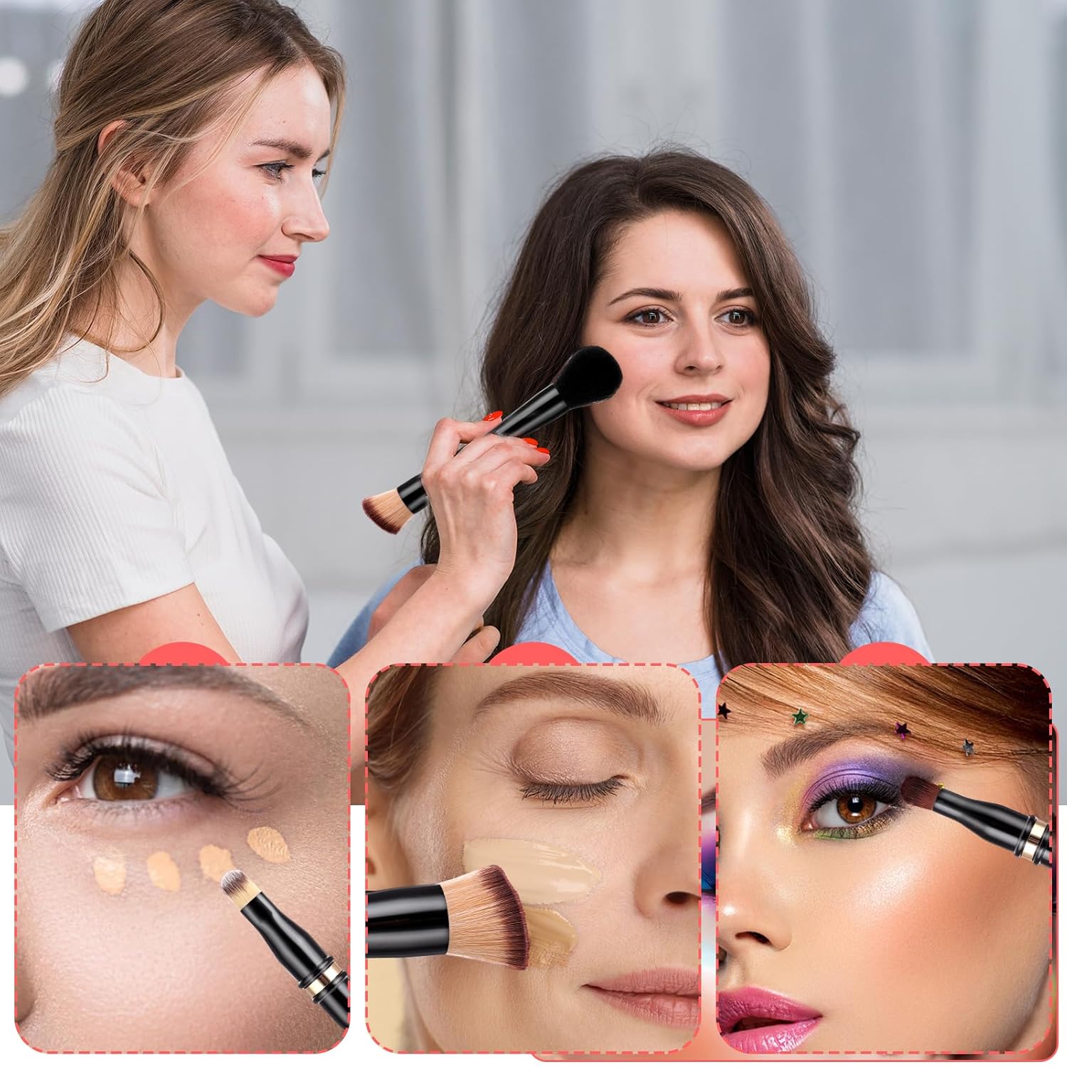 4 in 1 Travel Makeup Brush Set Dual Ended Mini Brushes with Case for Liquid Powder - Image 5