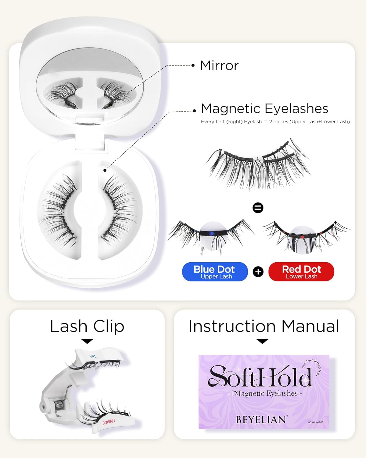 BEYELIAN Reusable Soft Magnetic Eyelashes Kit with Applicator 1 Pair SME03 Black - Image 8