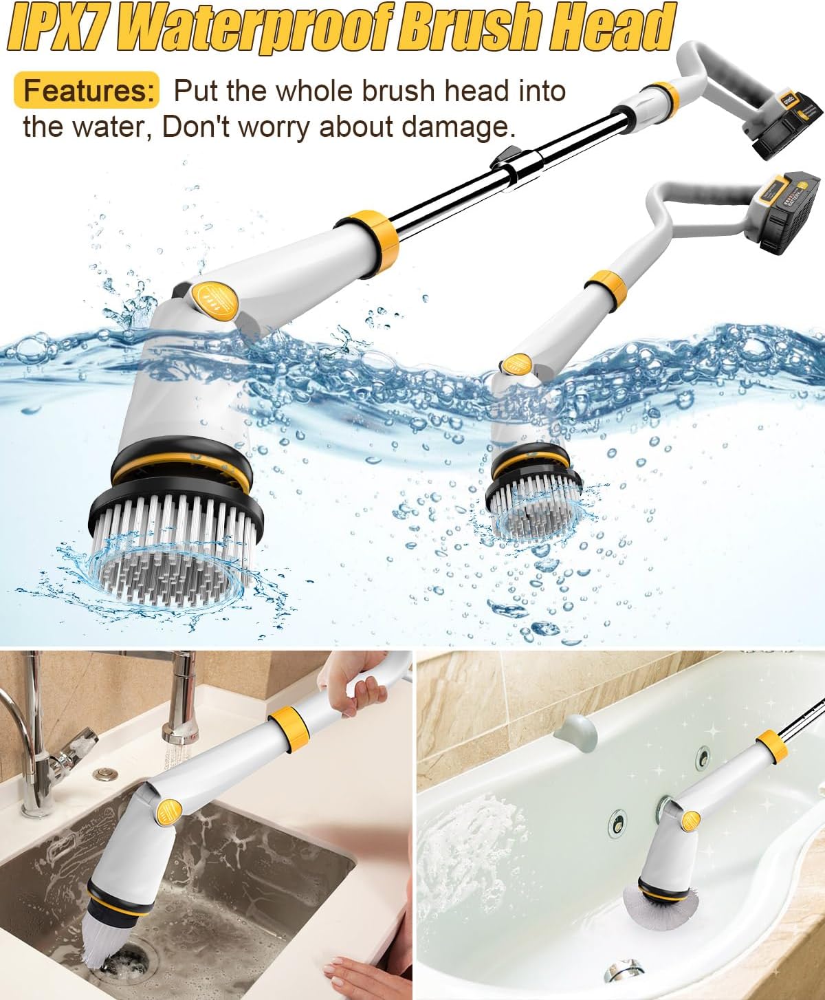 Qimedo Q2 Pro Cordless Electric Spin Scrubber with 2 Batteries and 8 Brush Heads for Deep Cleaning - Image 8