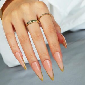 Long Stiletto Gold French Tips Press on Nails French Tips False Nails Gold French Tips Gel Glue on Nails 24Pcs Glossy Gold French Tips Acrylic Fake Nails French Stick on Nails for Coquette Women Girl