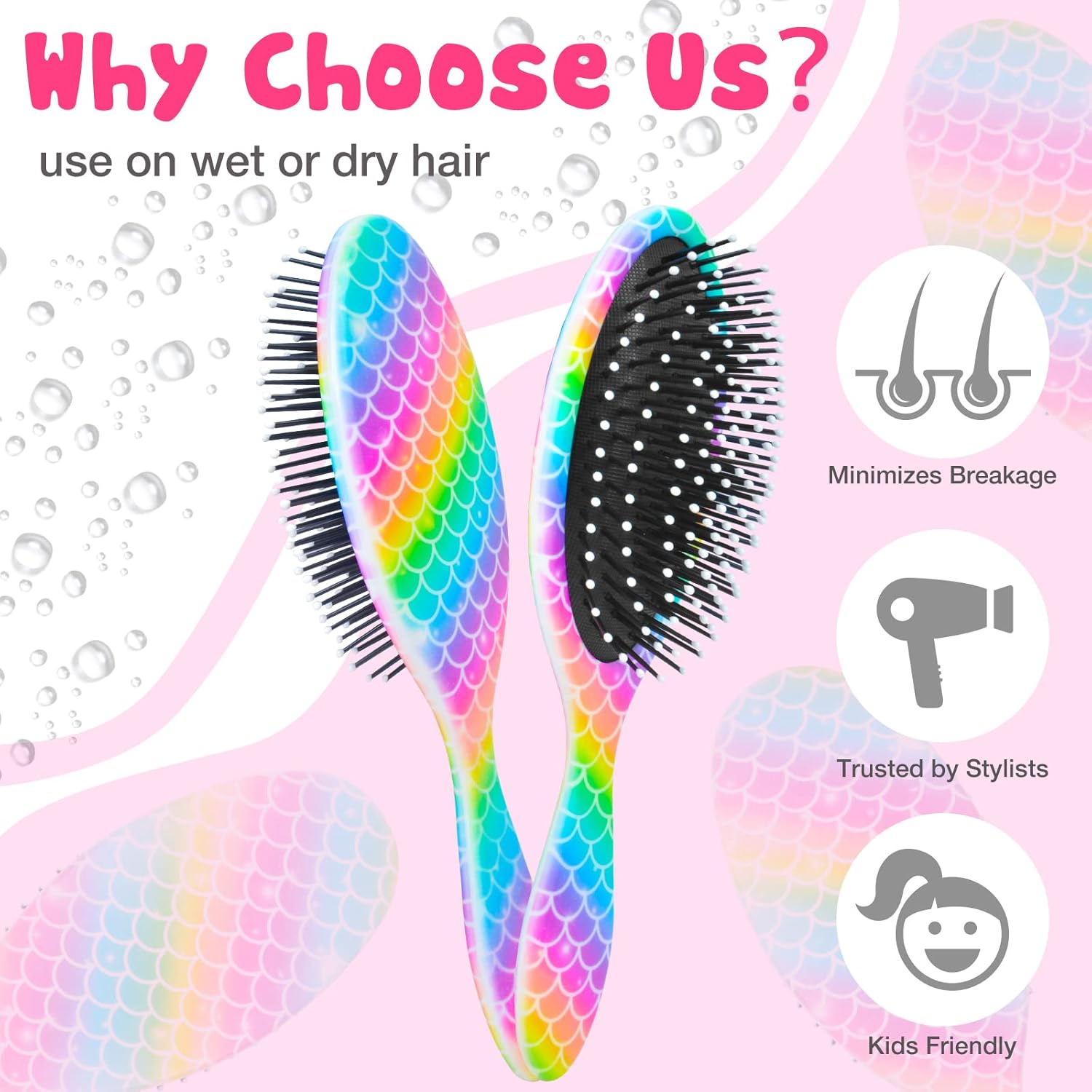 Rainbow Mermaid Detangling Hair Brush for Girls and Women, Wet/Dry Comb for All Hair Types - Image 3
