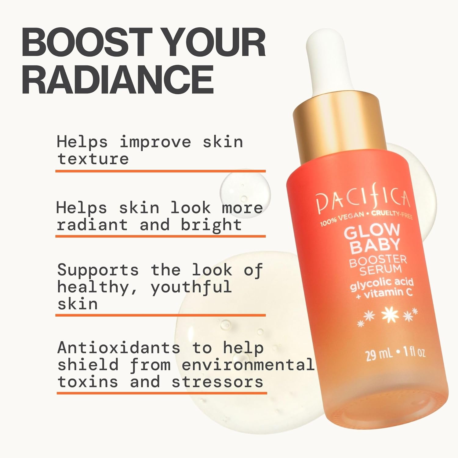 Pacifica Glow Baby Booster Vitamin C Face Serum 1 oz with Glycolic Acid Fragrance-Free Vegan - Image 5