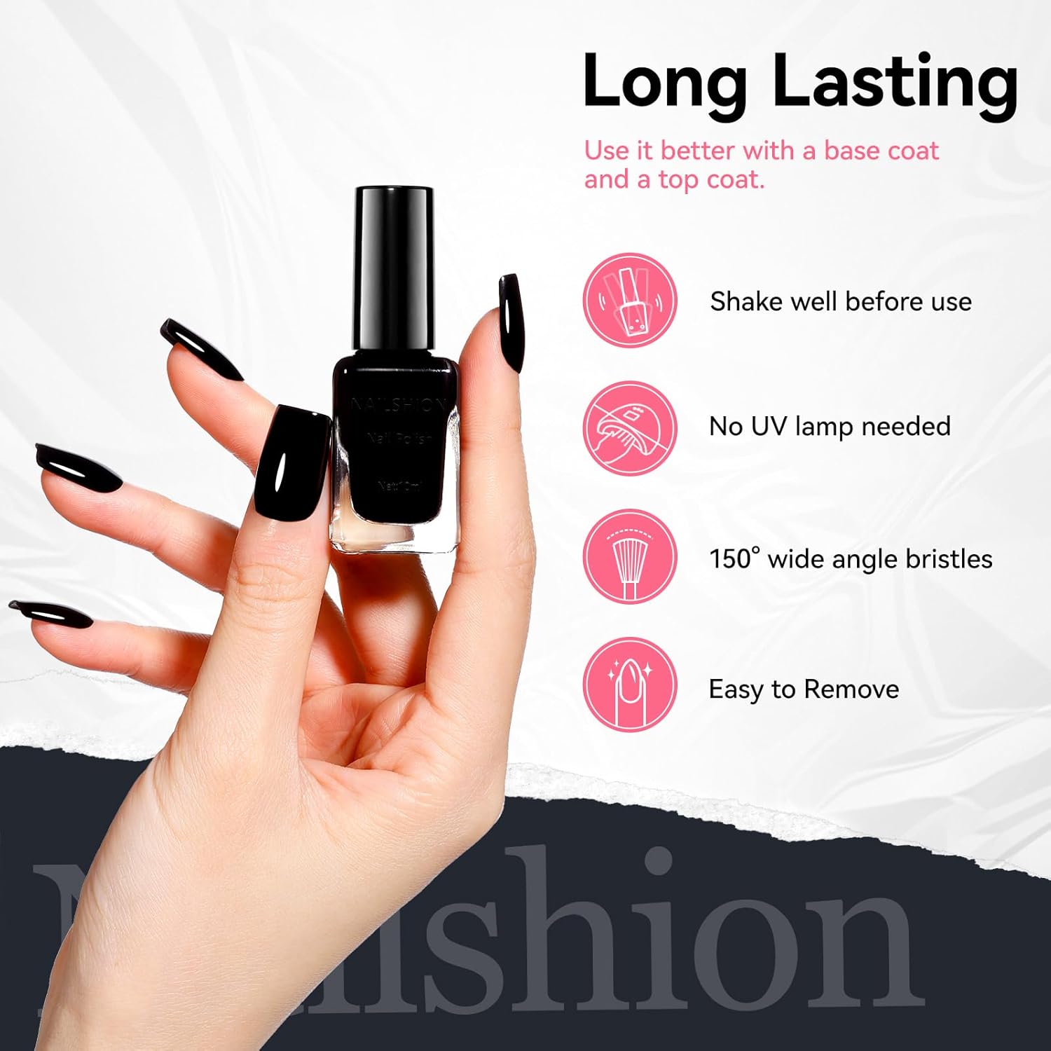 15ml 9-Free Vegan Black Nail Polish with Castor Oil for French Manicures - Image 6