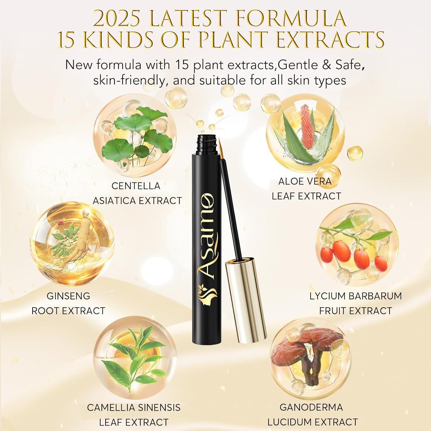 10ml Black-Gold Eyelash Growth Serum with 15 Plant Extracts for Longer Lashes New - Image 2