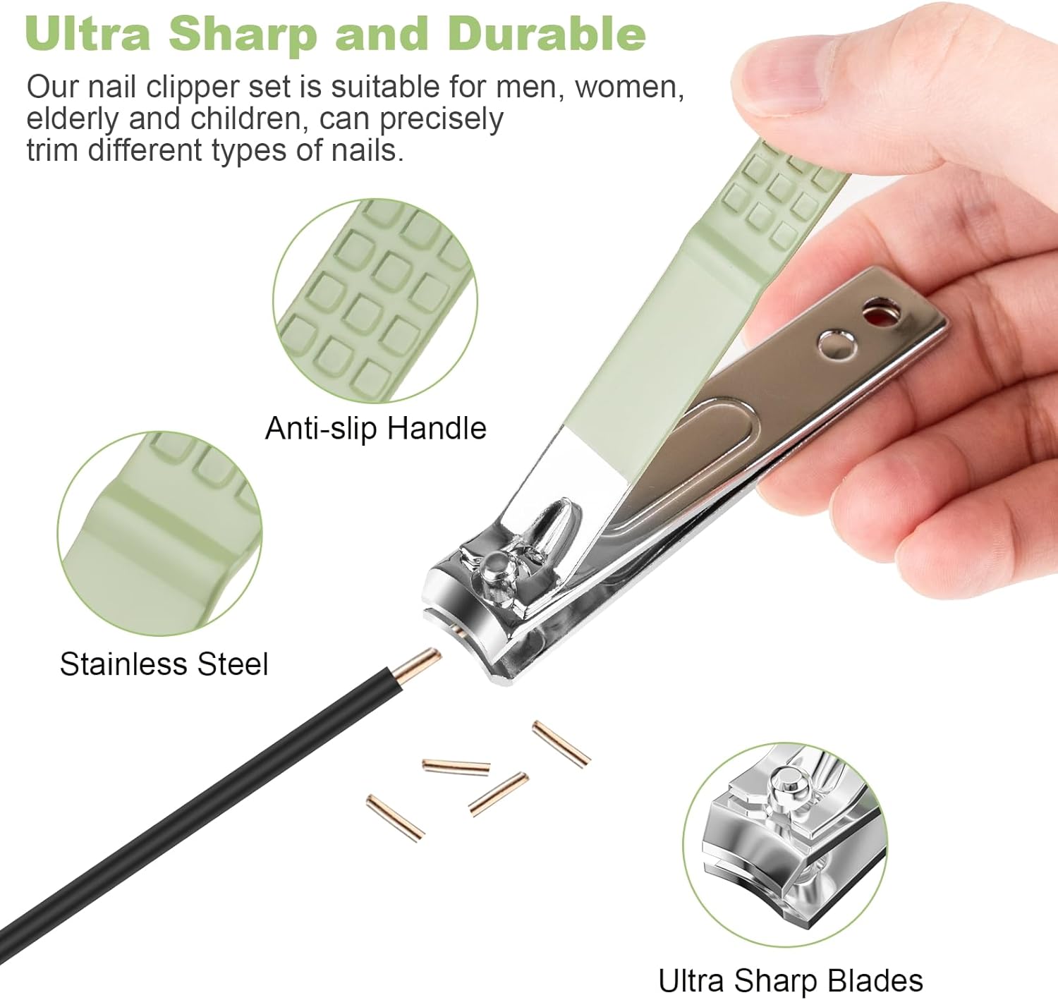 4-Piece Green Stainless Steel Nail Clipper Set with Precision File - Image 3