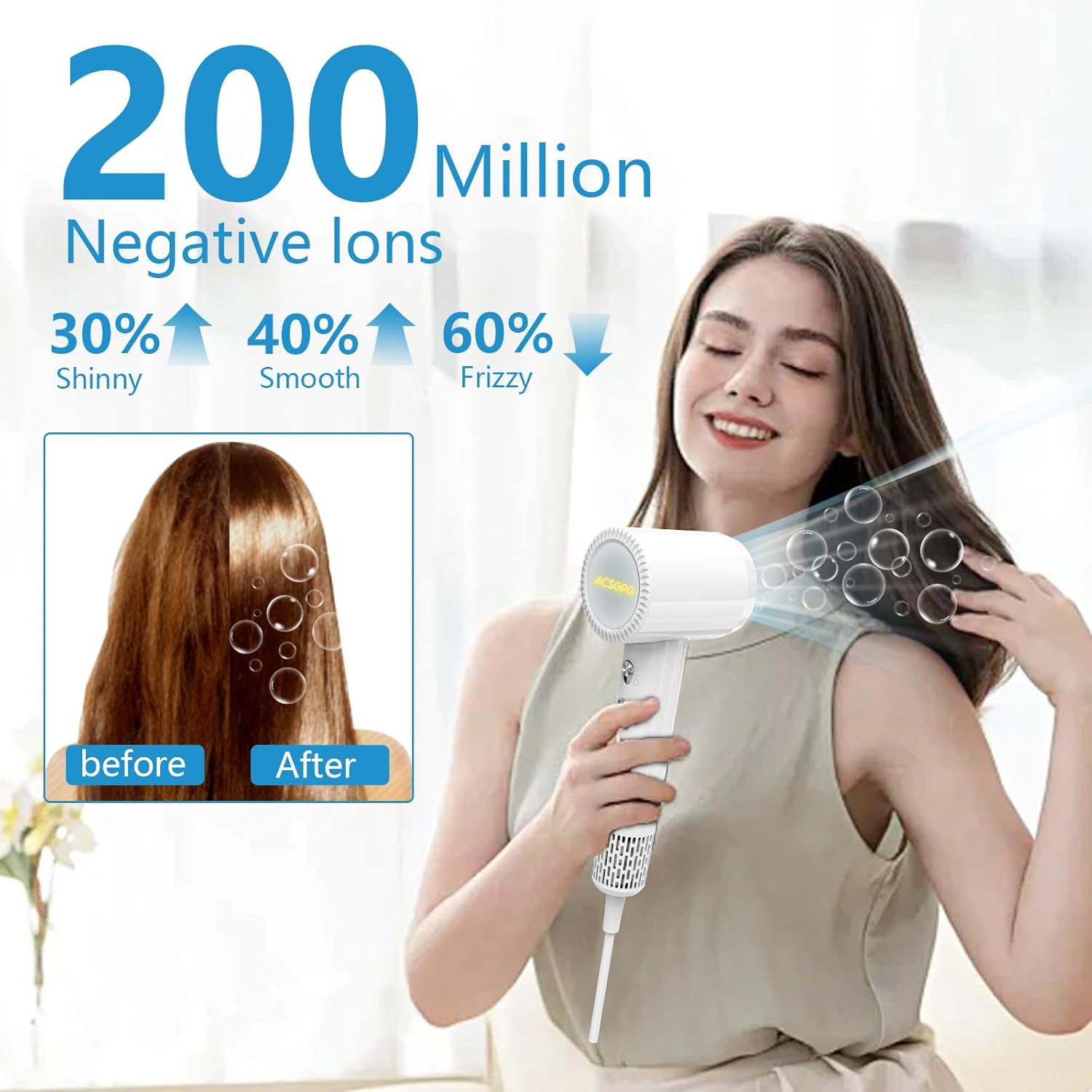 Ionic 1600W Hair Dryer White Lightweight Low Noise Family Design - Image 6