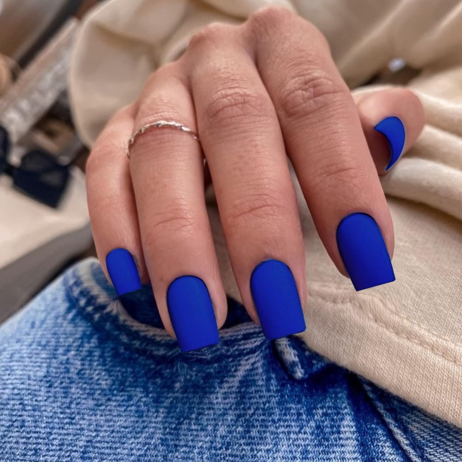 Matte Royal Blue Medium Square Press on Nails 24 PCS Reusable Gel Nails - Image 3