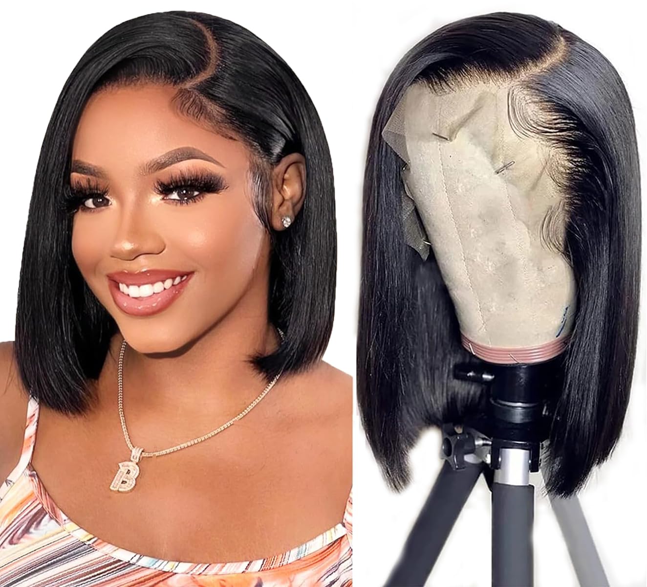 Bob Wig Human Hair 13x6 Lace Front Wigs Human Hair 180% Density Straight Frontal HD Transparent Short Bob Wigs for Black Women Pre Plucked Blunt Cut Wig(12 Inch)