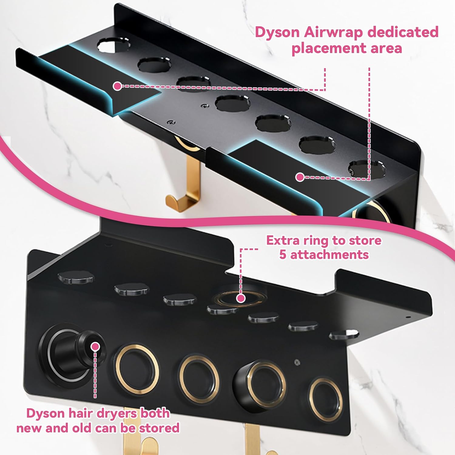 Dyson Airwrap Styler HD16 Hair Dryer Wall Mount Holder with Magnetic Organizer and Hooks for Attachments - Image 3