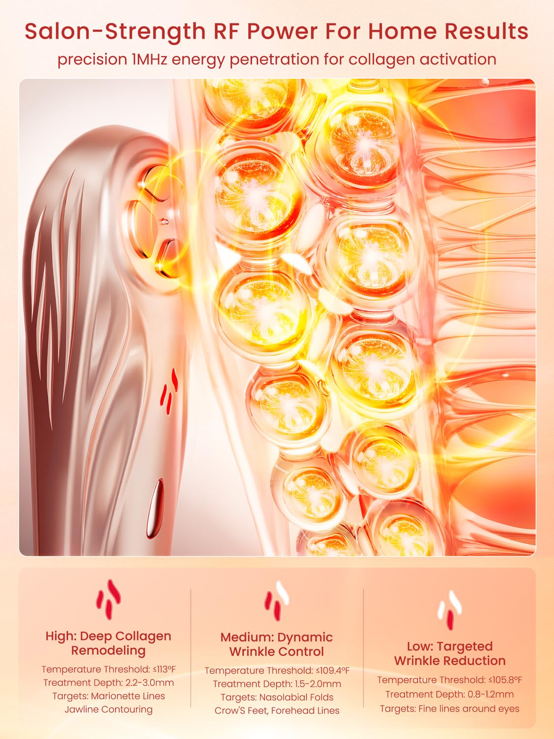 Professional Wireless RF Skin Tightening Device for Anti-Aging, Lifting and Firming, 3 Levels - Image 2