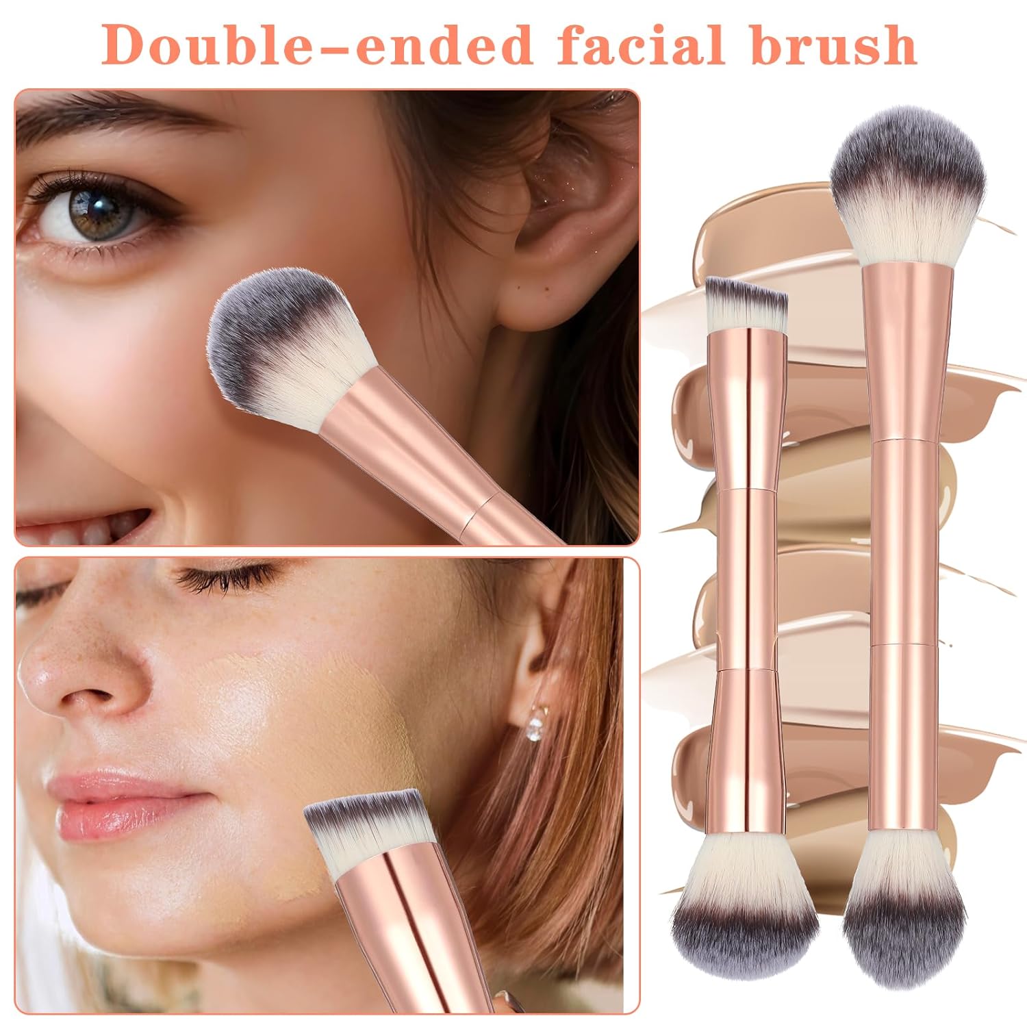 2 Pcs Double-Ended Foundation Concealer Makeup Brushes Liquid Cream Blush Gold - Image 5