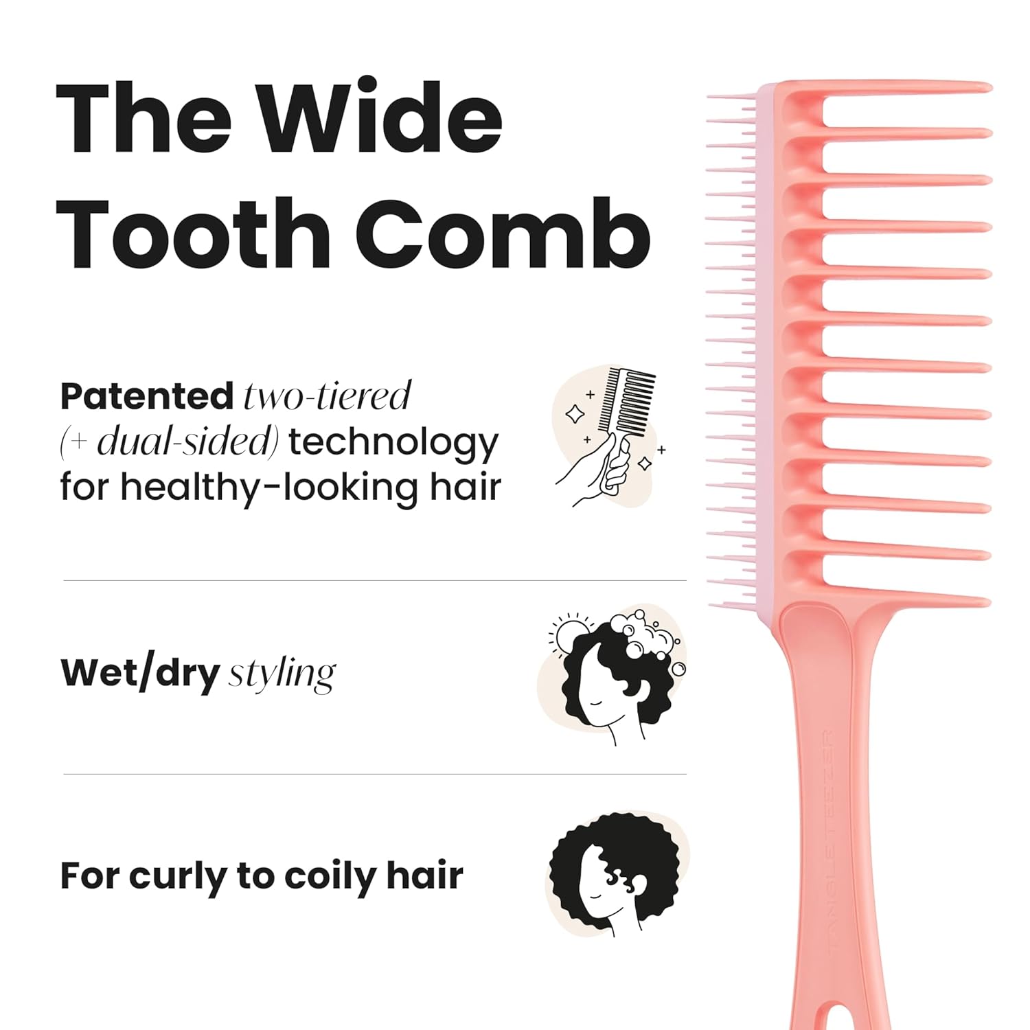 Tangle Teezer Wide Tooth Comb, Double-Sided for Detangling Curly Hair, Peach Color - Image 7