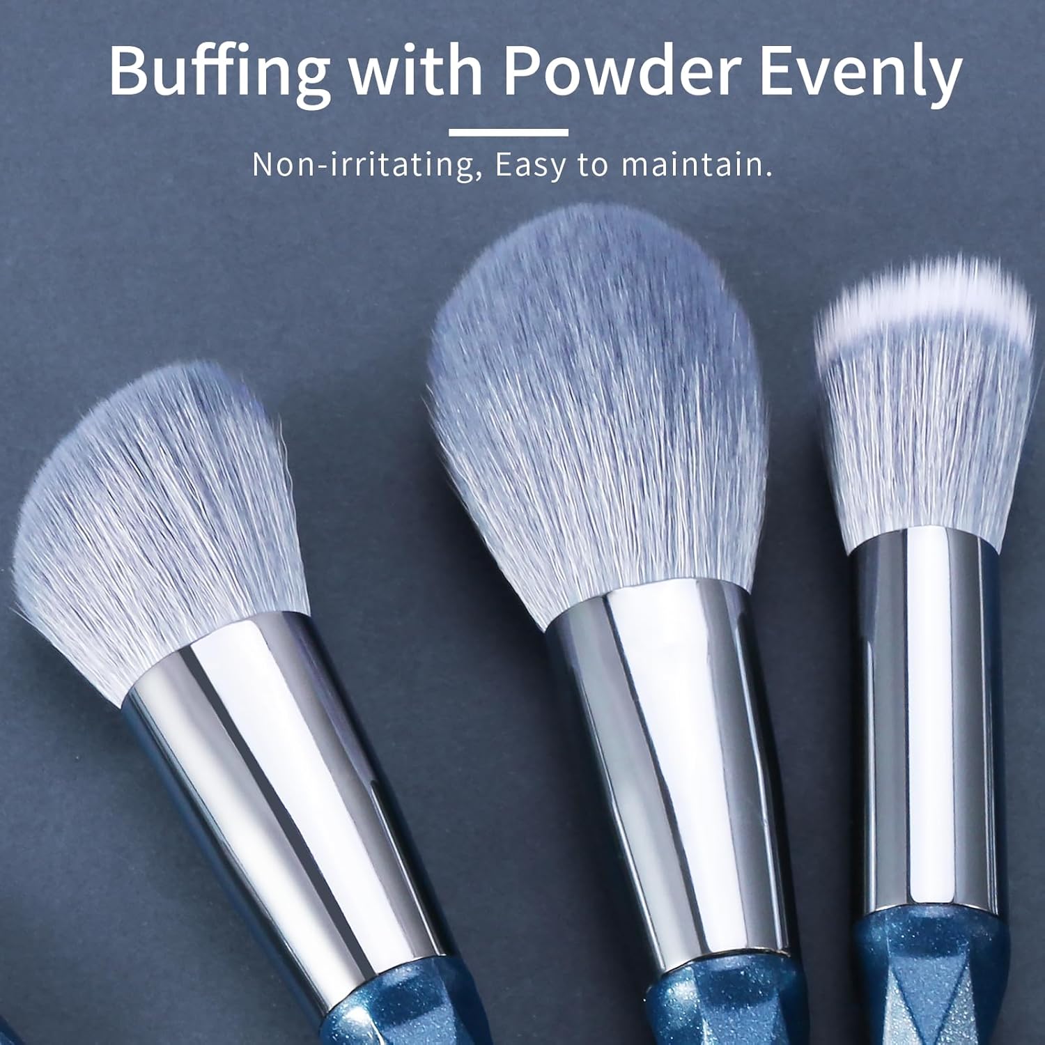 Sapphire Blue Vegan 15-Piece Pro Glitter Makeup Brush Set with Case - Image 4