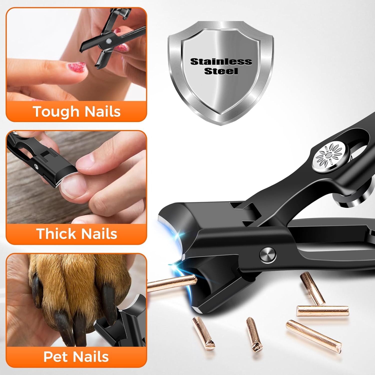 Heavy Duty Black Nail Clippers for Men with Catcher, Wide Jaw for Thick Nails - Image 2
