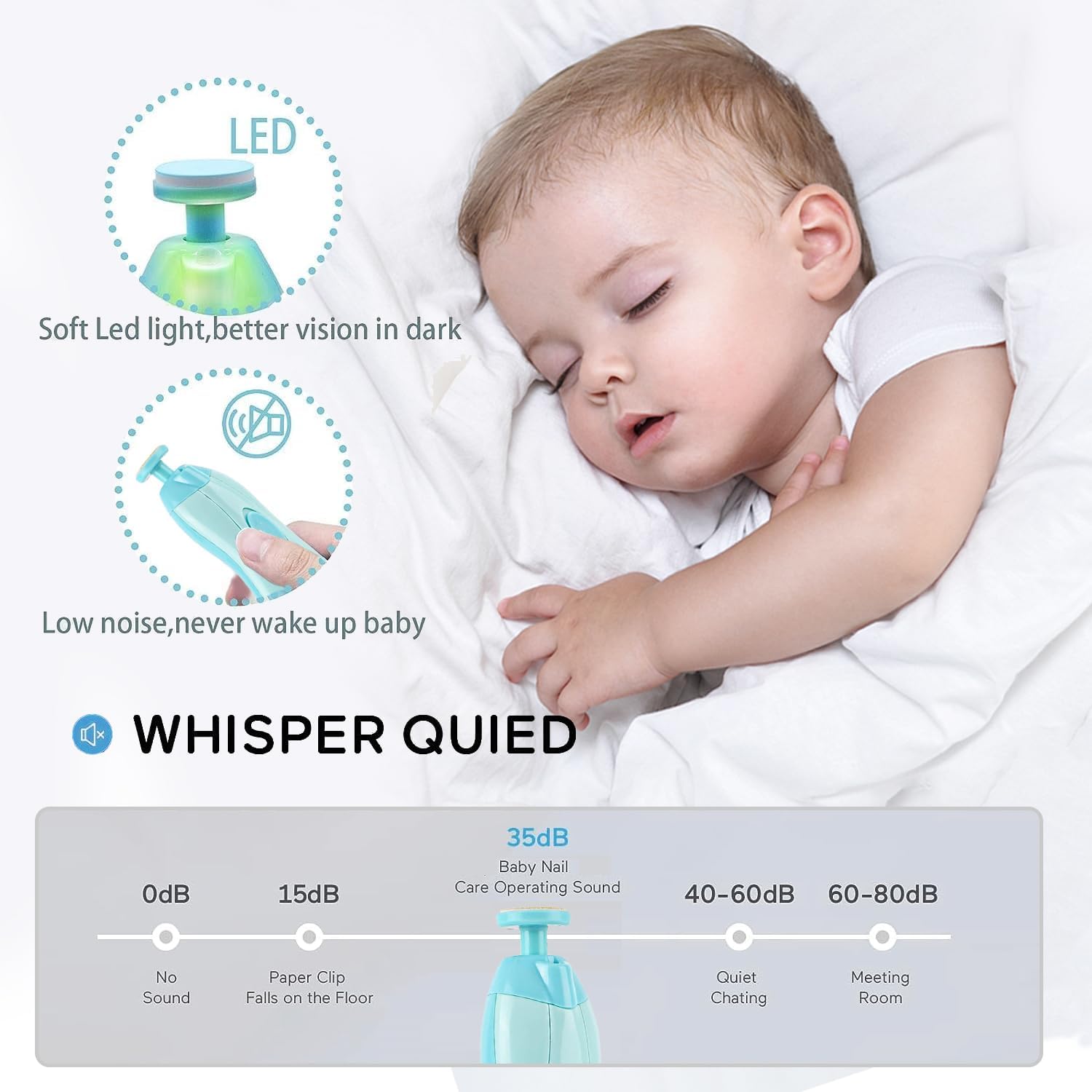 Gentle Baby Nail Care Kit with 6 Grinding Heads and Built-in LED Light - Image 7