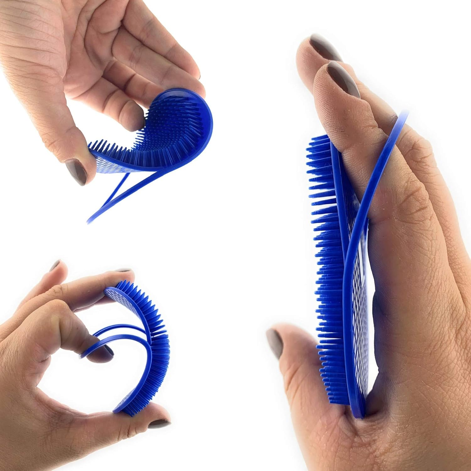 G.B.S Portable 3-Piece Hair Brush and Head Scratcher Set for Men, Women, and Pets - Includes 2 Blue Brushes and 1 Red Scrubber - Image 2