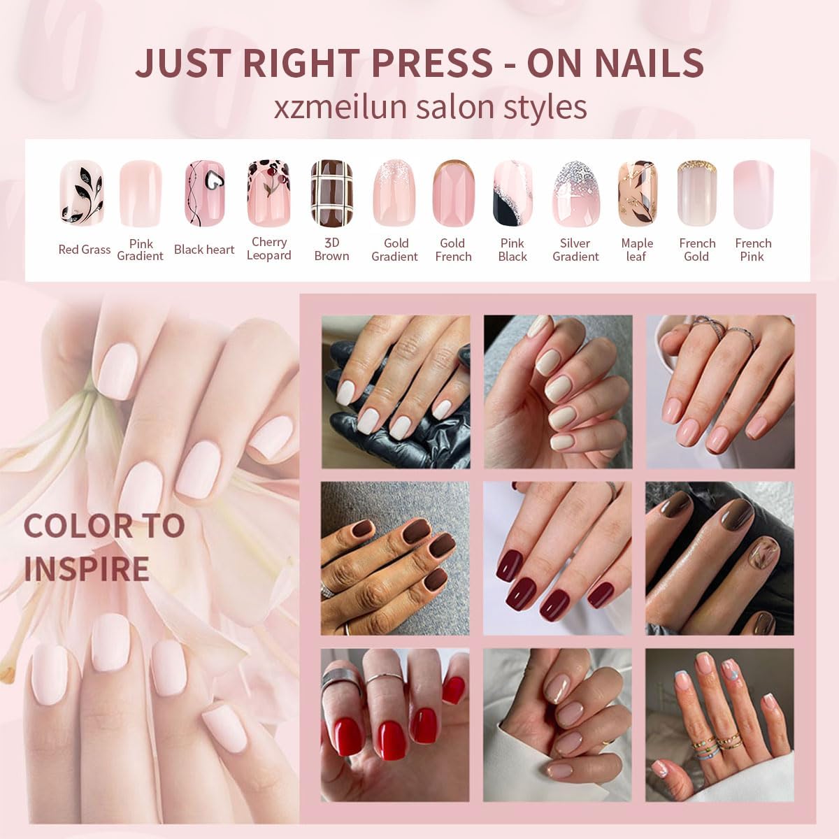 Blue Flower Short Almond Acrylic Press On Nails for Women - 24 Pieces with Glue - Image 6