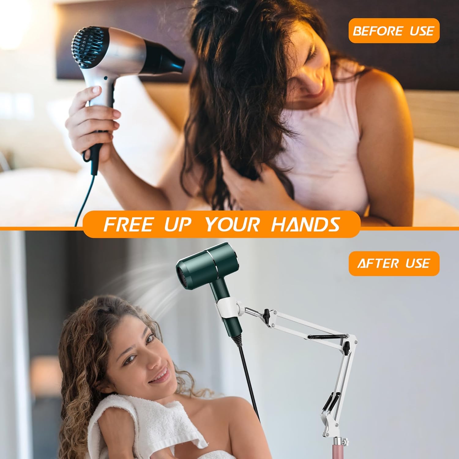 White Adjustable 1.68M Hair Dryer Stand Holder with Heavy Base - Image 2