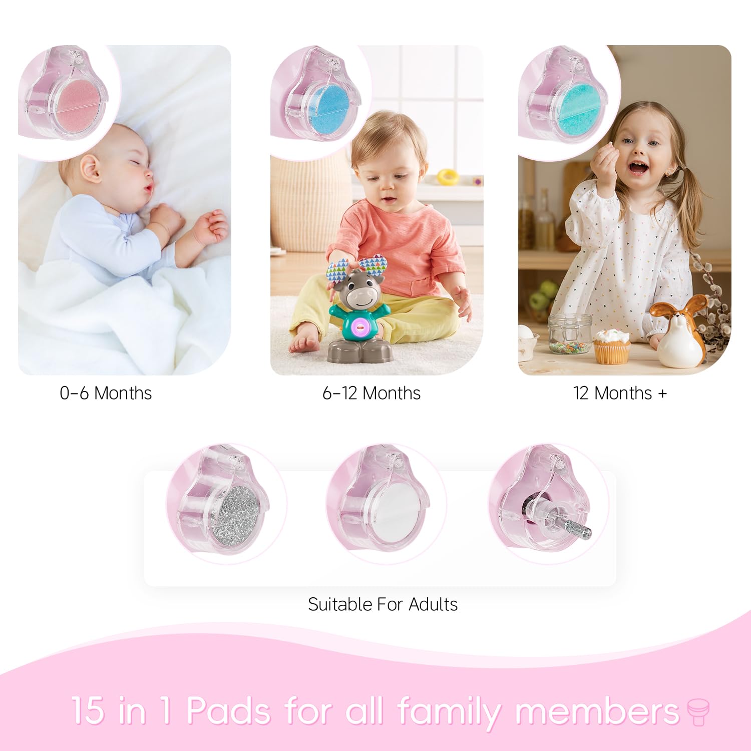 Electric Baby Nail Trimmer 15-in-1 with Built-in Light and 15 Grinding Pads - Image 3