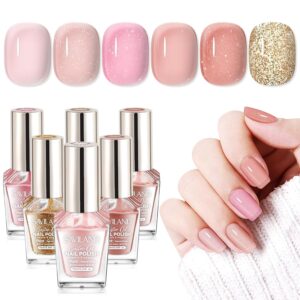 SAVILAND Quick Dry Nail Polish: 6Pcs Hot Sheer Color Nail Polish Set Neutral Solid Color Pink Nudes Glitter Nail Polish Kit Castor Oil Non Gel Nail Polish Finger Toe Nail Art Home DIY Gift Set