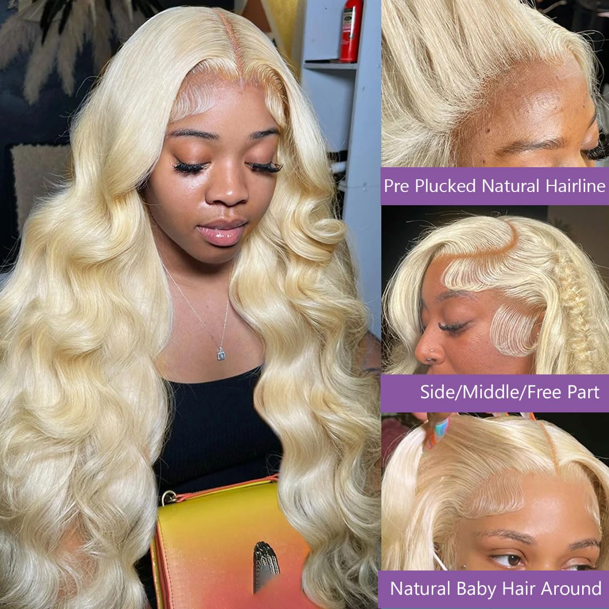 30 Inch 613 Blonde Body Wave 180% Density Glueless Human Hair Lace Front Wig - Image 7