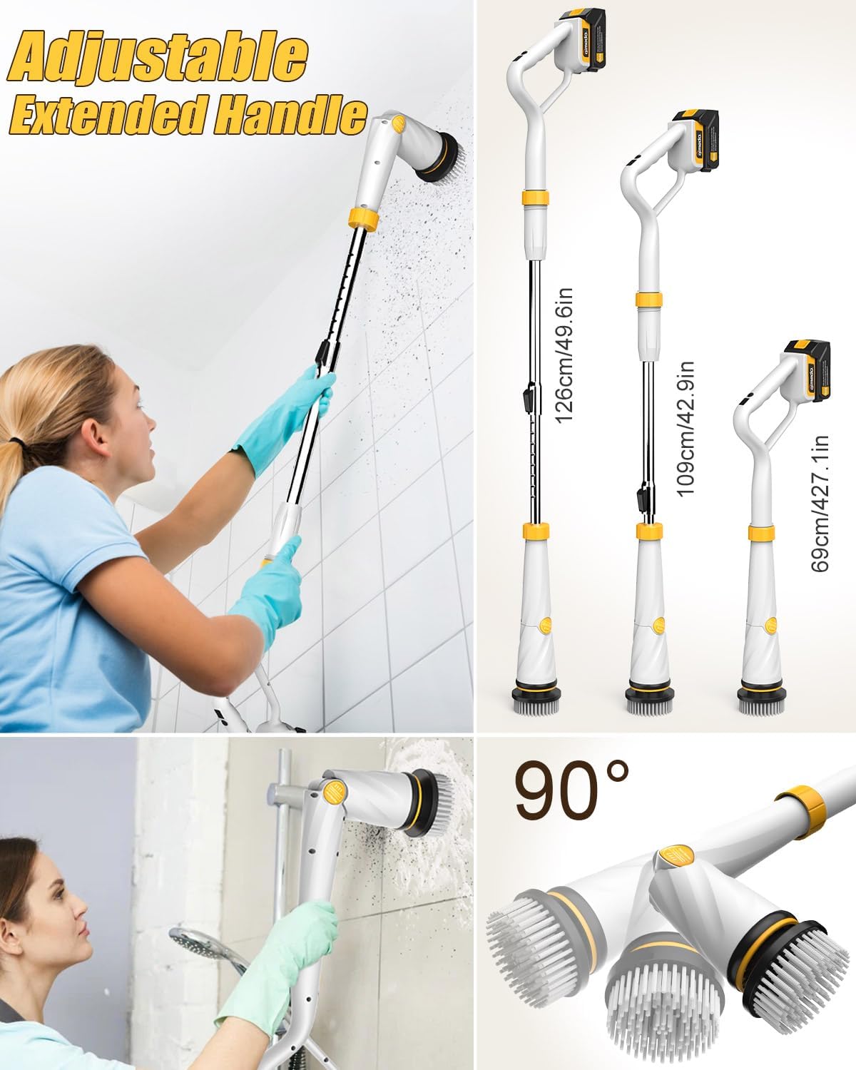 Qimedo Q2 Pro Cordless Electric Spin Scrubber with 2 Batteries and 8 Brush Heads for Deep Cleaning - Image 7