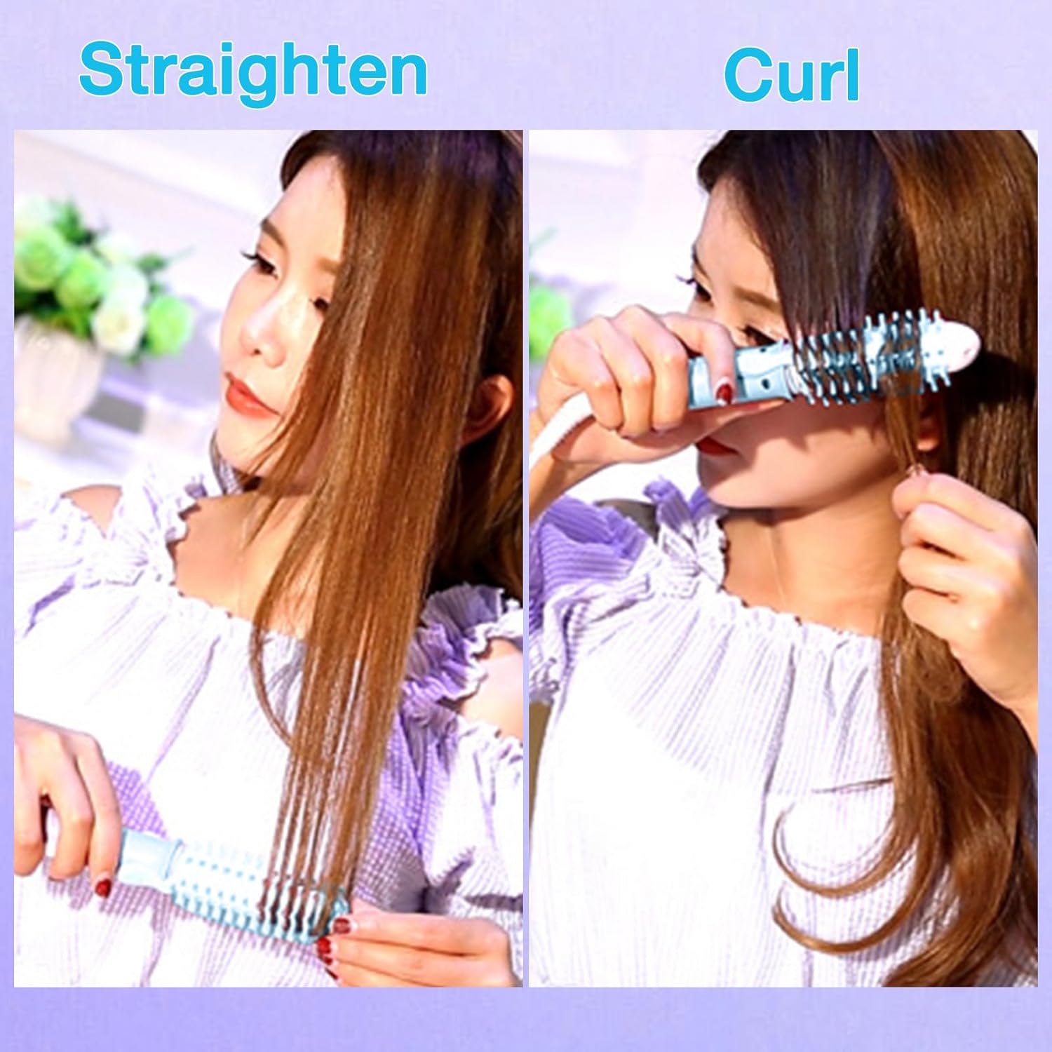 Blue 1 Inch Ceramic Mini Curling Iron and Hair Straightener for Short Medium Hair - Image 7