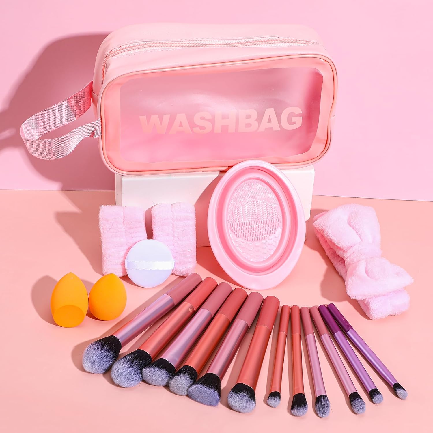 20-Piece Pink Multi-functional Makeup Brush Set Foundation Application Tool Kit - Image 7