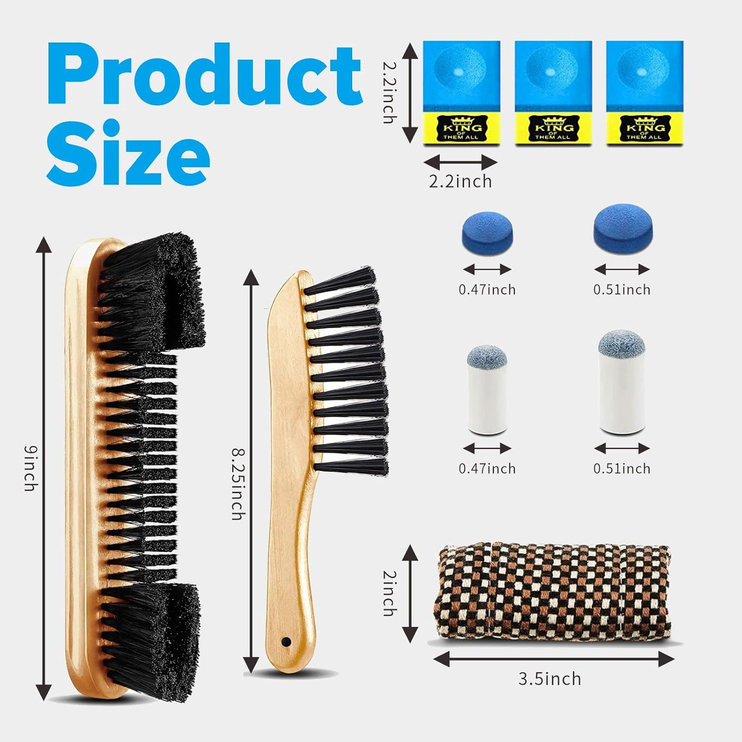 7-Piece Deluxe Pool Table Maintenance Kit with 2 Brushes, Cue Cloth, 12 Chalk Cubes, and 20 Accessories - Image 2