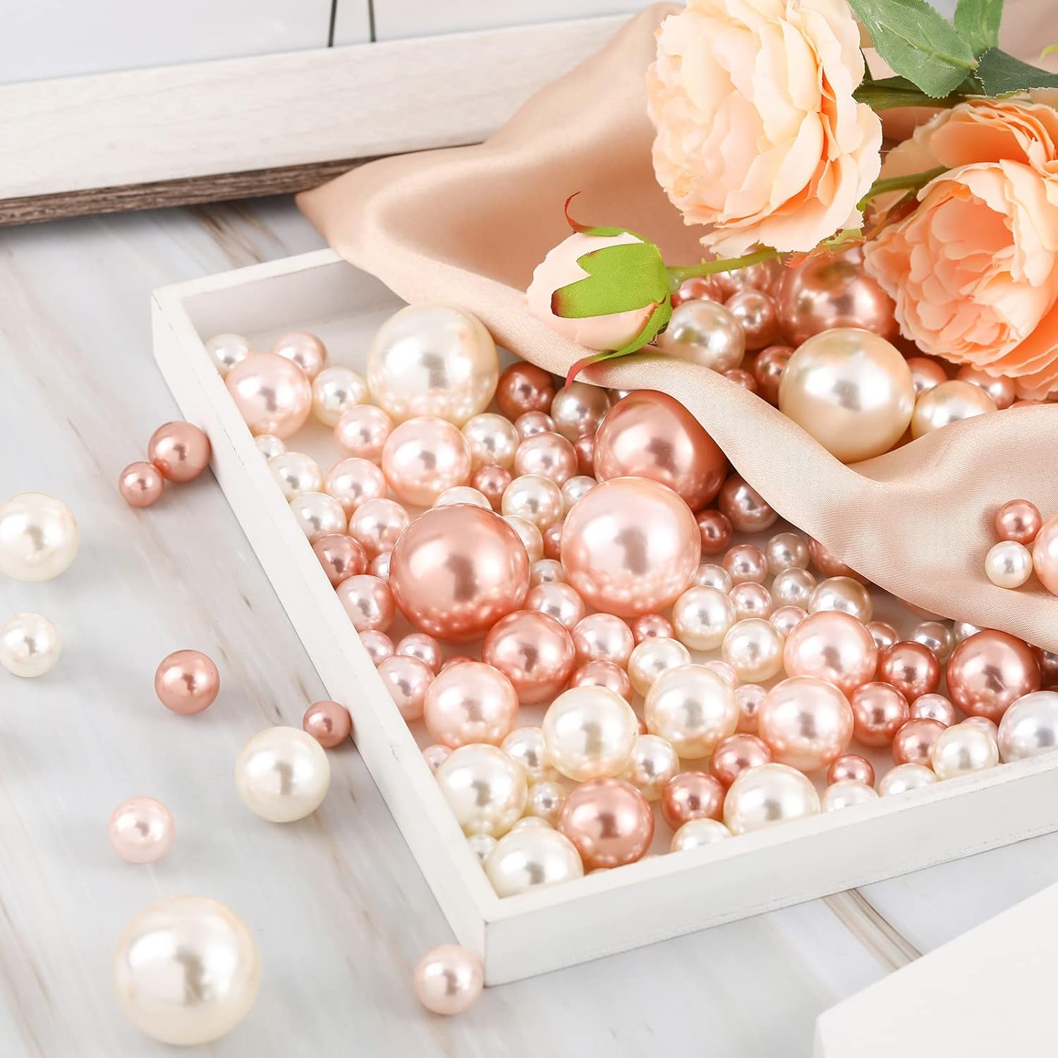 Jadive 200 pc Assorted Size No Holes Pearl Beads for Vase Filler Decor - Image 5