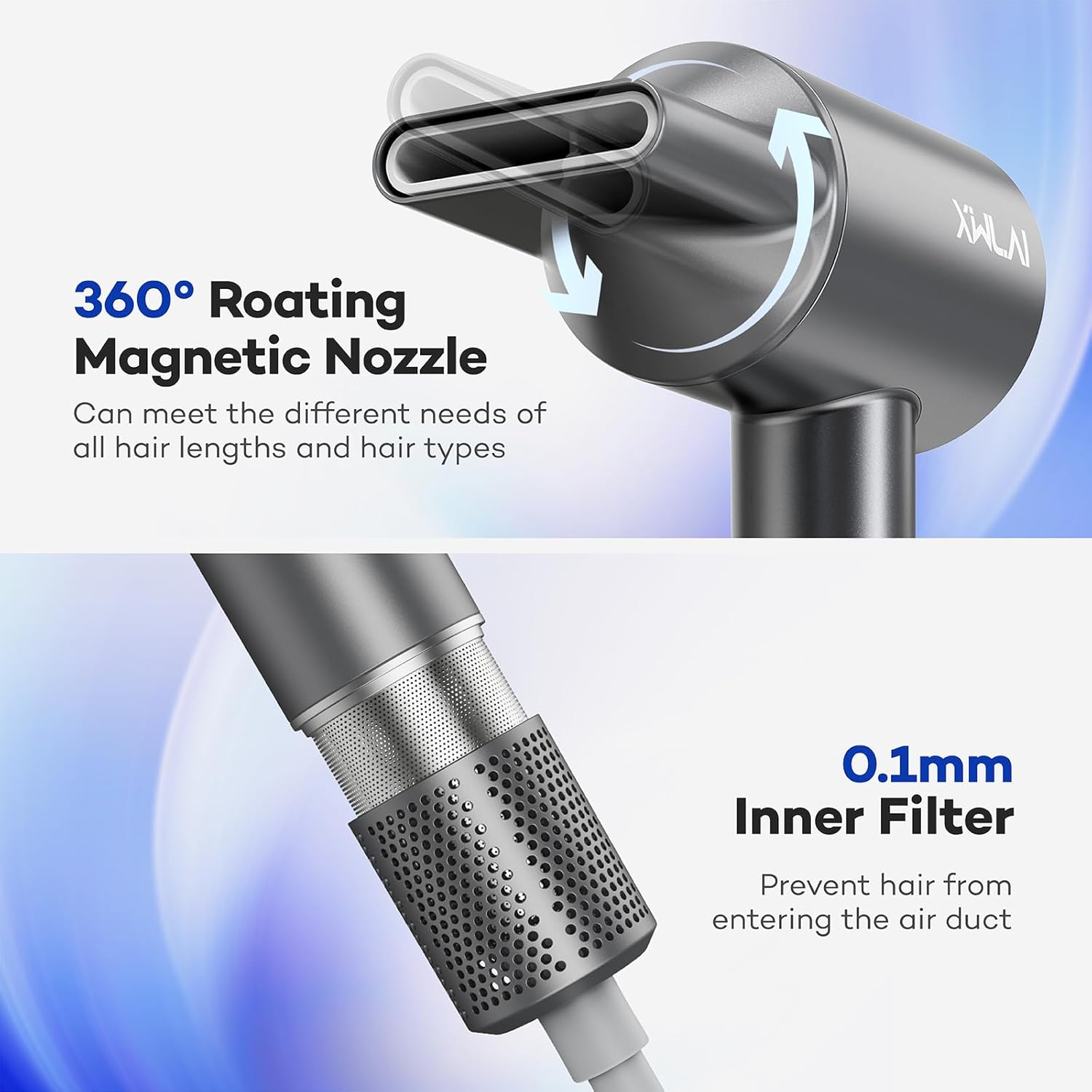 Gray Brushless Motor High-Speed Hair Dryer with Negative Ionic Technology, Low Noise Operation - Image 5