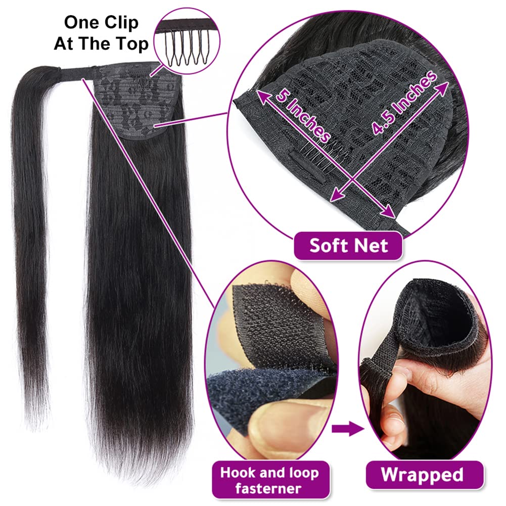 18 Inch 110g 10A Brazilian Straight Clip-In Human Hair Ponytail Extensions - Image 4