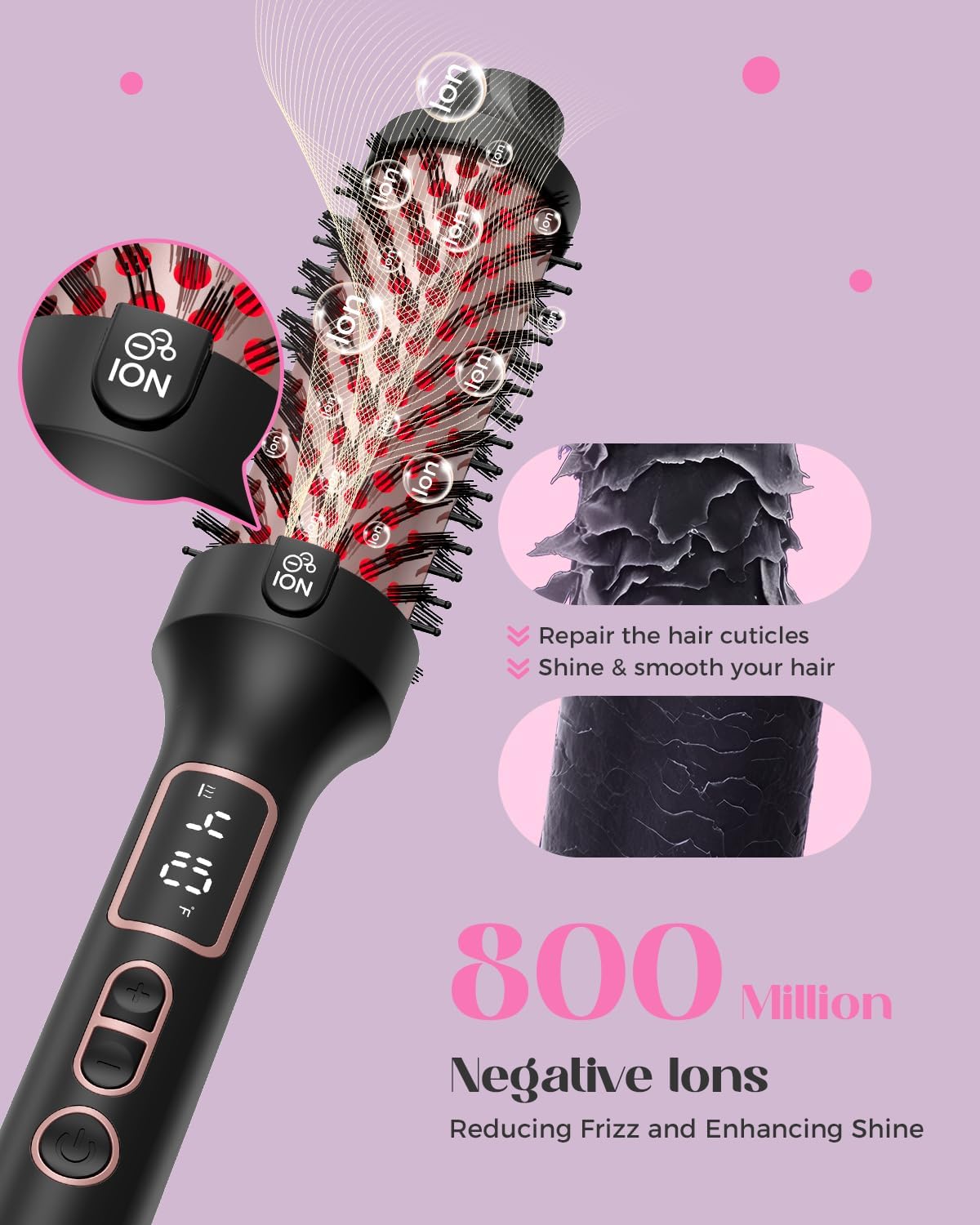 New Upgraded Infrared 5-Heat Setting Thermal Hair Dryer Brush with LED Display - Image 3