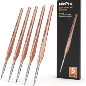 Nicpro Detail Paint Brushes 5 PCS Aesthetic Extra Fine Tip 000 Professional Miniature Painting Artist Set Round 3/0 for Micro Watercolor Oil Acrylic Craft Models Rock Army Paint by Number for Adult