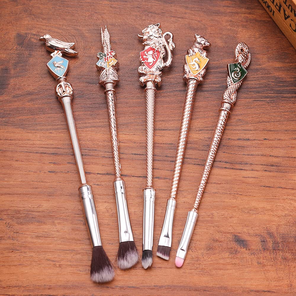 5 Piece Rose Gold Metal Wand Makeup Brush Set for Women - Image 6