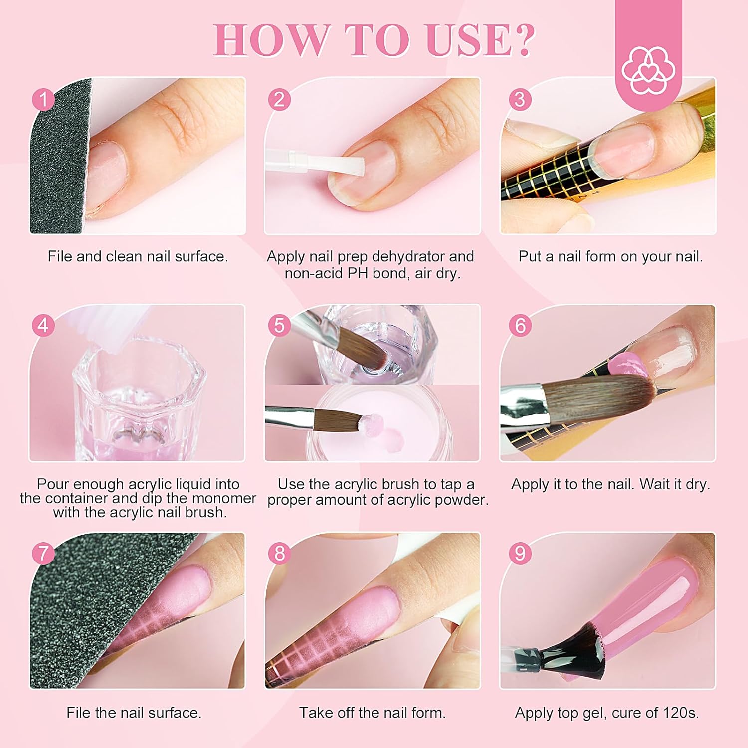 SAVILAND 15-Piece All-Inclusive Acrylic Nail Starter Kit for Beginners, Includes White, Pink, and Clear Powders with Liquid Monomer - Image 7