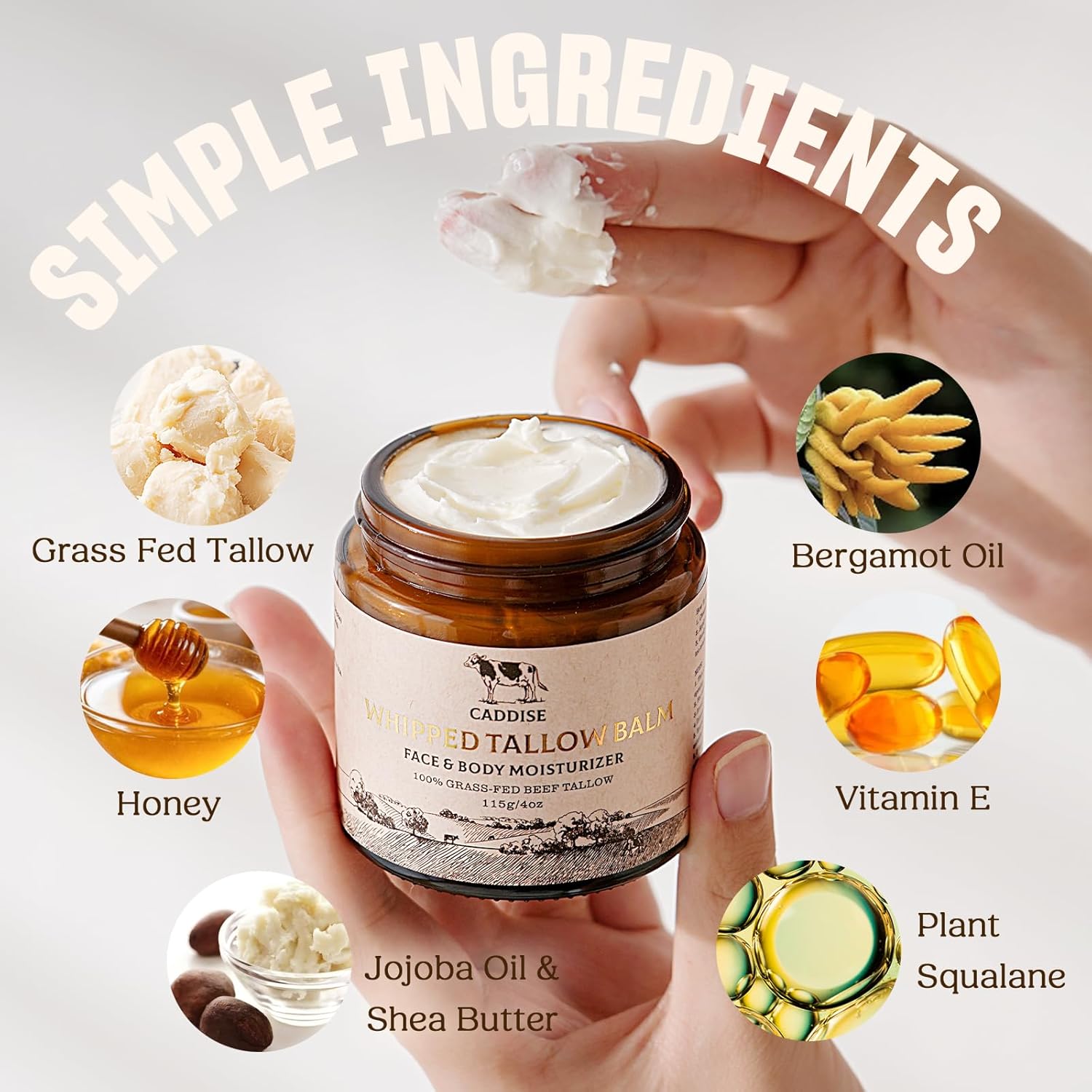 100% Grass-Fed Whipped Beef Tallow Cream Moisturizer for Face and Body, 4 Oz - Image 3